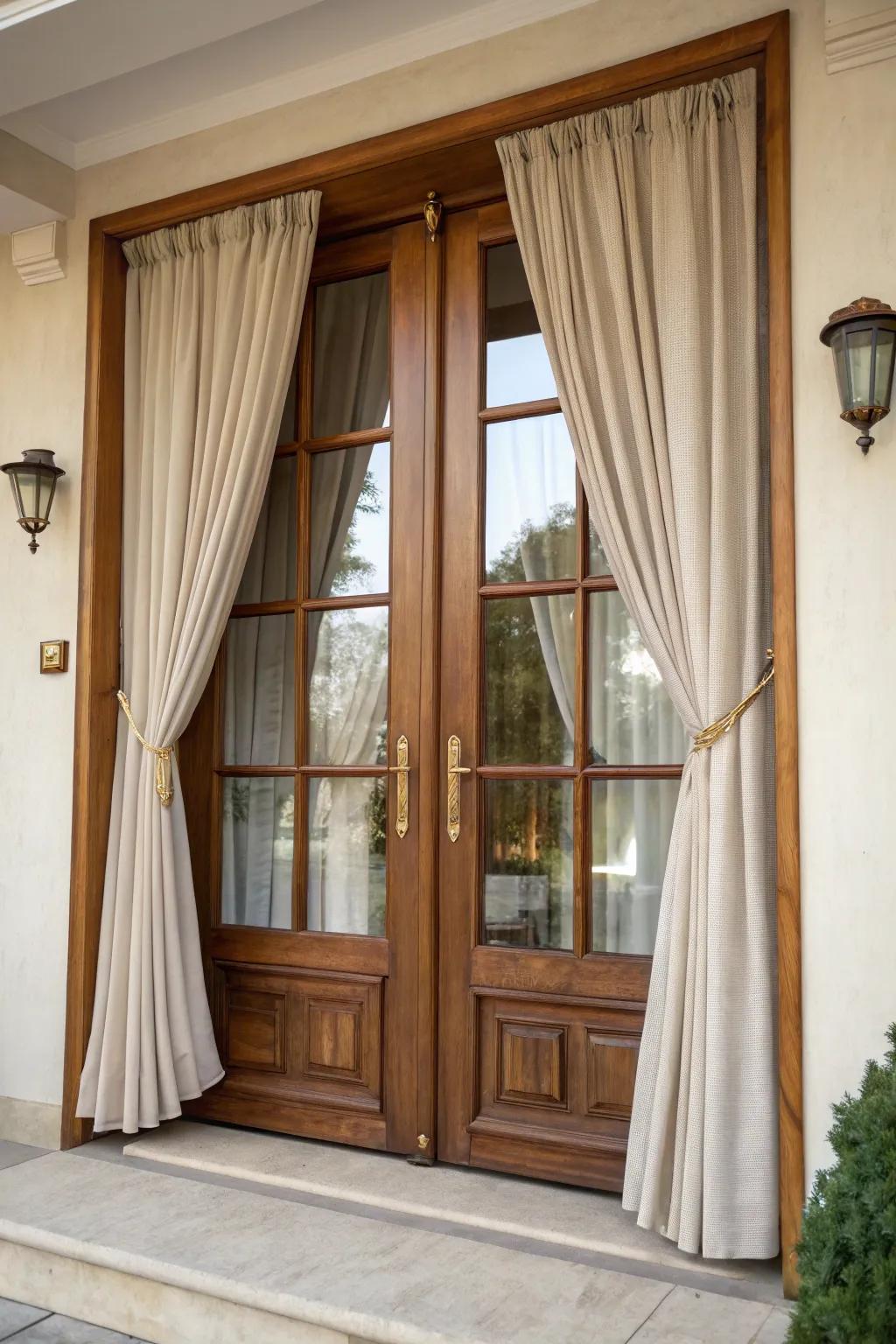 Drapes designed for door windows providing privacy with flexibility.