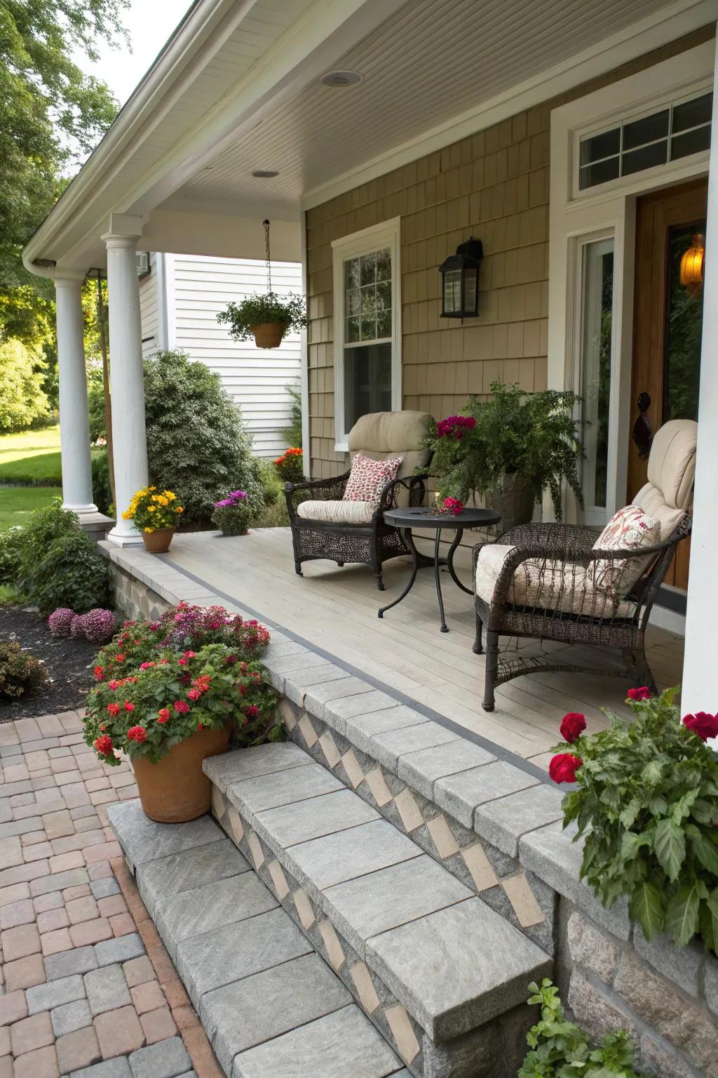 A relaxing seating spot on your entryway encourages relaxation and conversation.