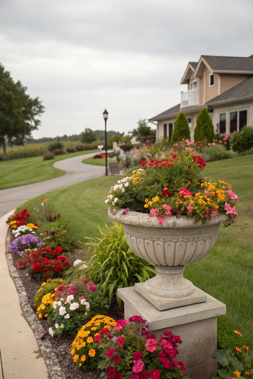Elevate your flower beds with an eye-catching focal point centerpiece.