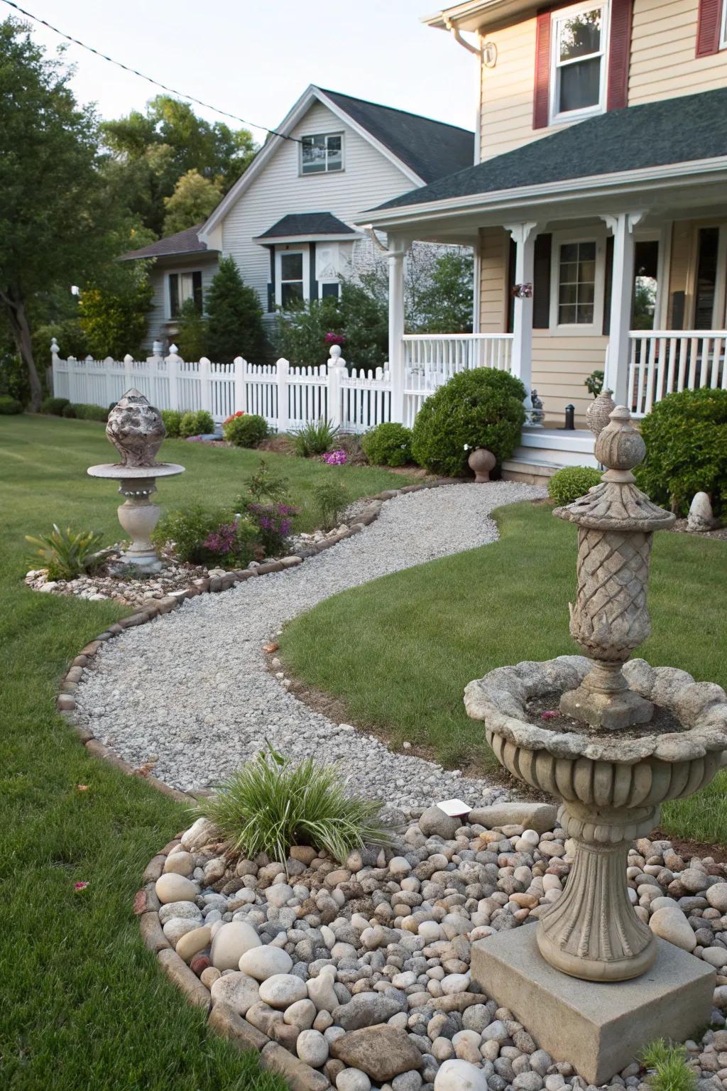 Ornamental sculptures and decorative stones contribute artistic elegance.