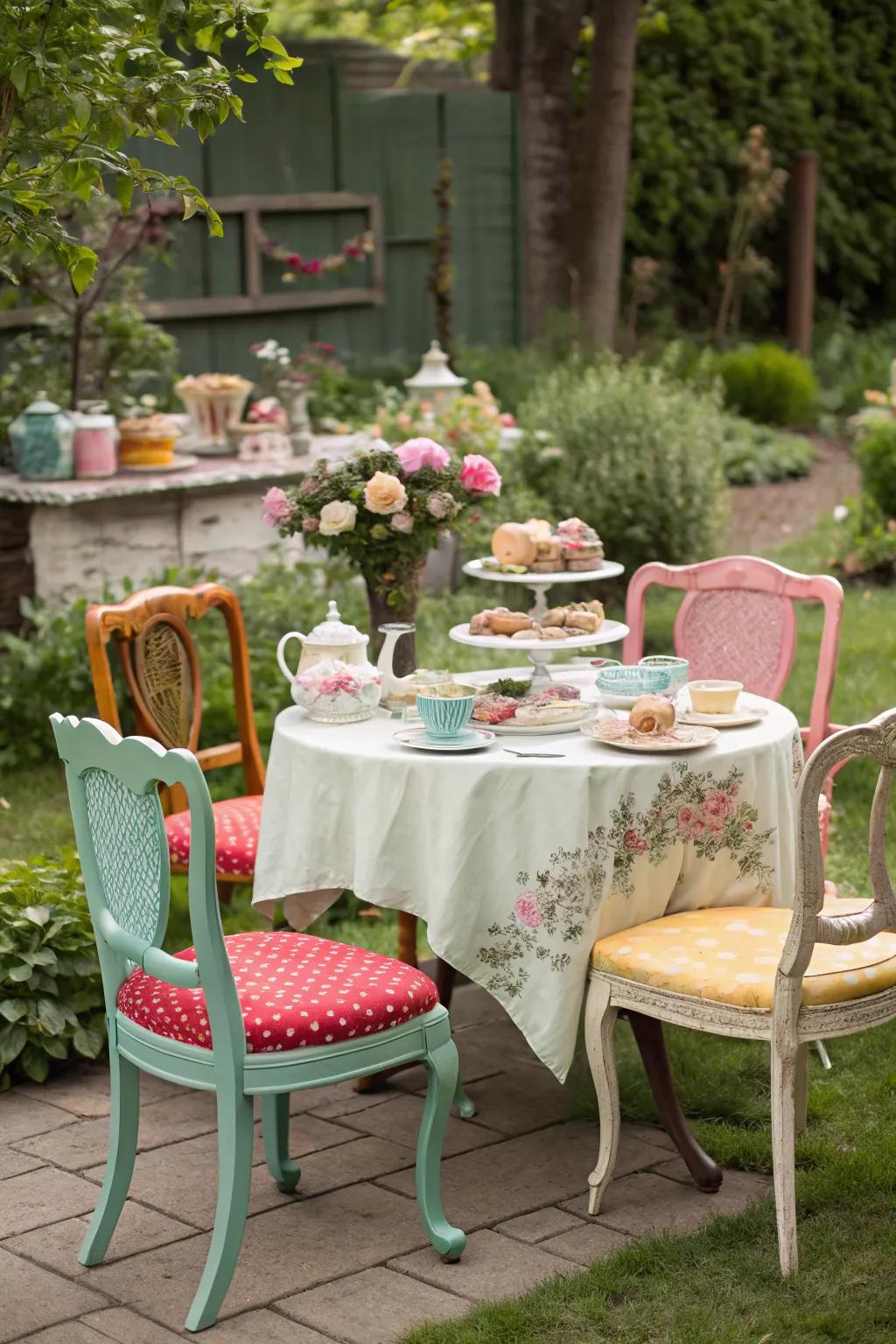 Retro furnishings introduce an idiosyncratic touch to every open-air gathering.