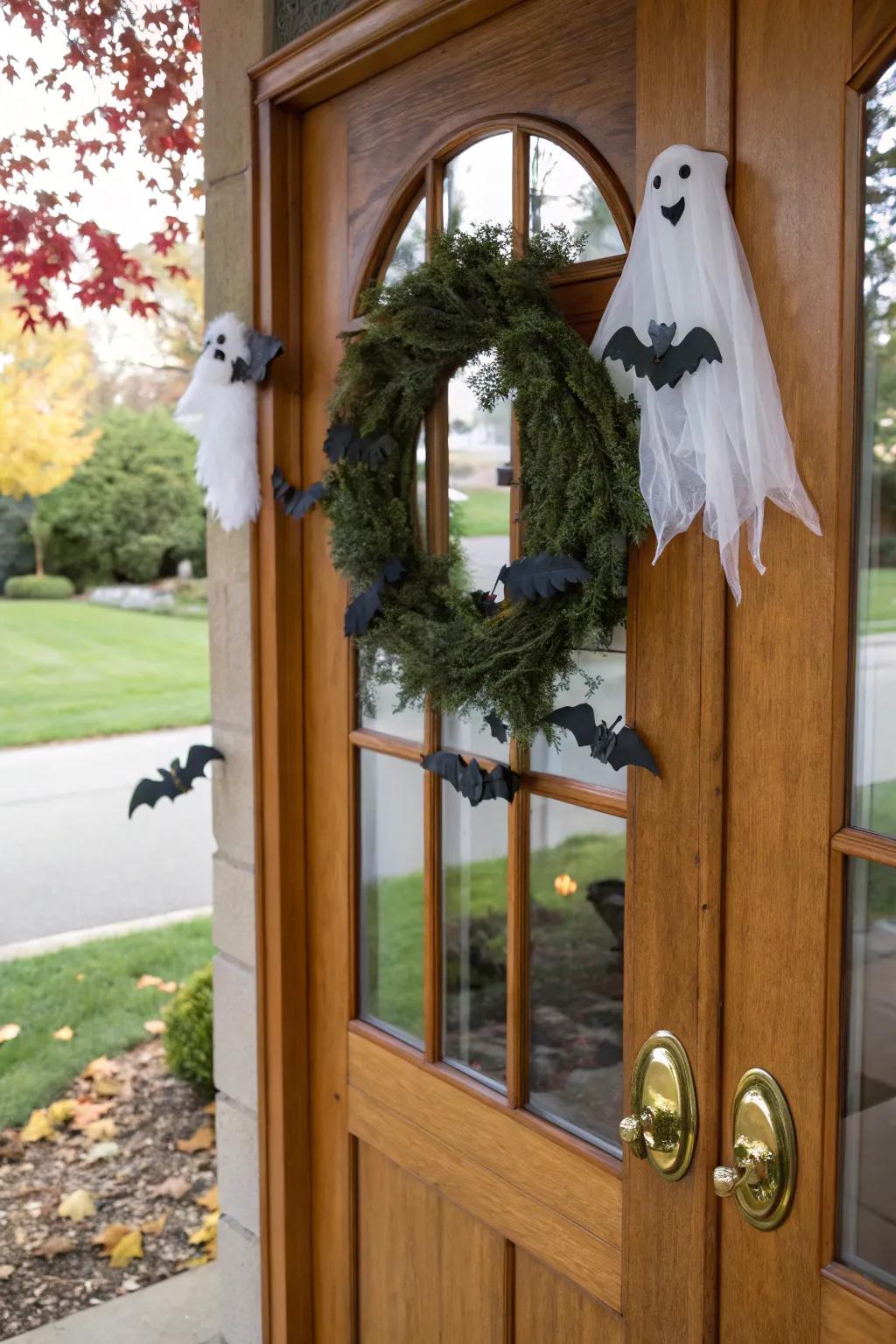 A spectral wreath establishes a scary yet welcoming tone for your home.
