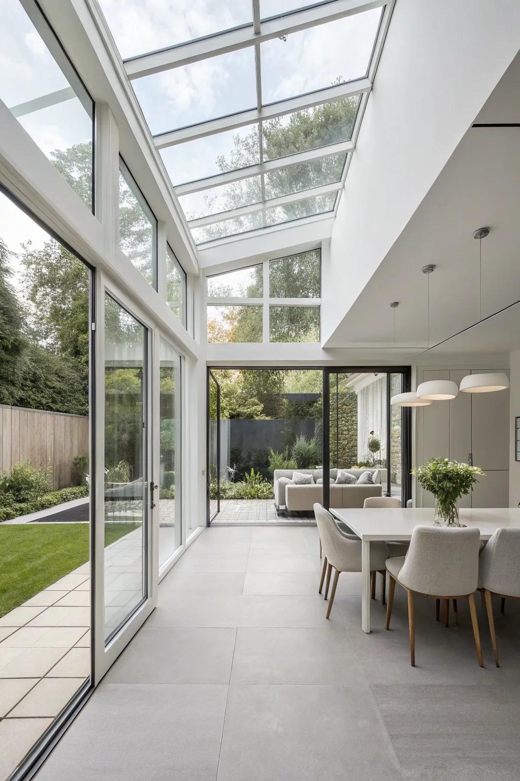 A minimalist glass extension that radiates elegance.