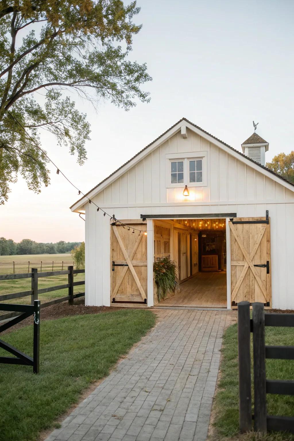 Charming Dutch doors add elegance to this goat barn.