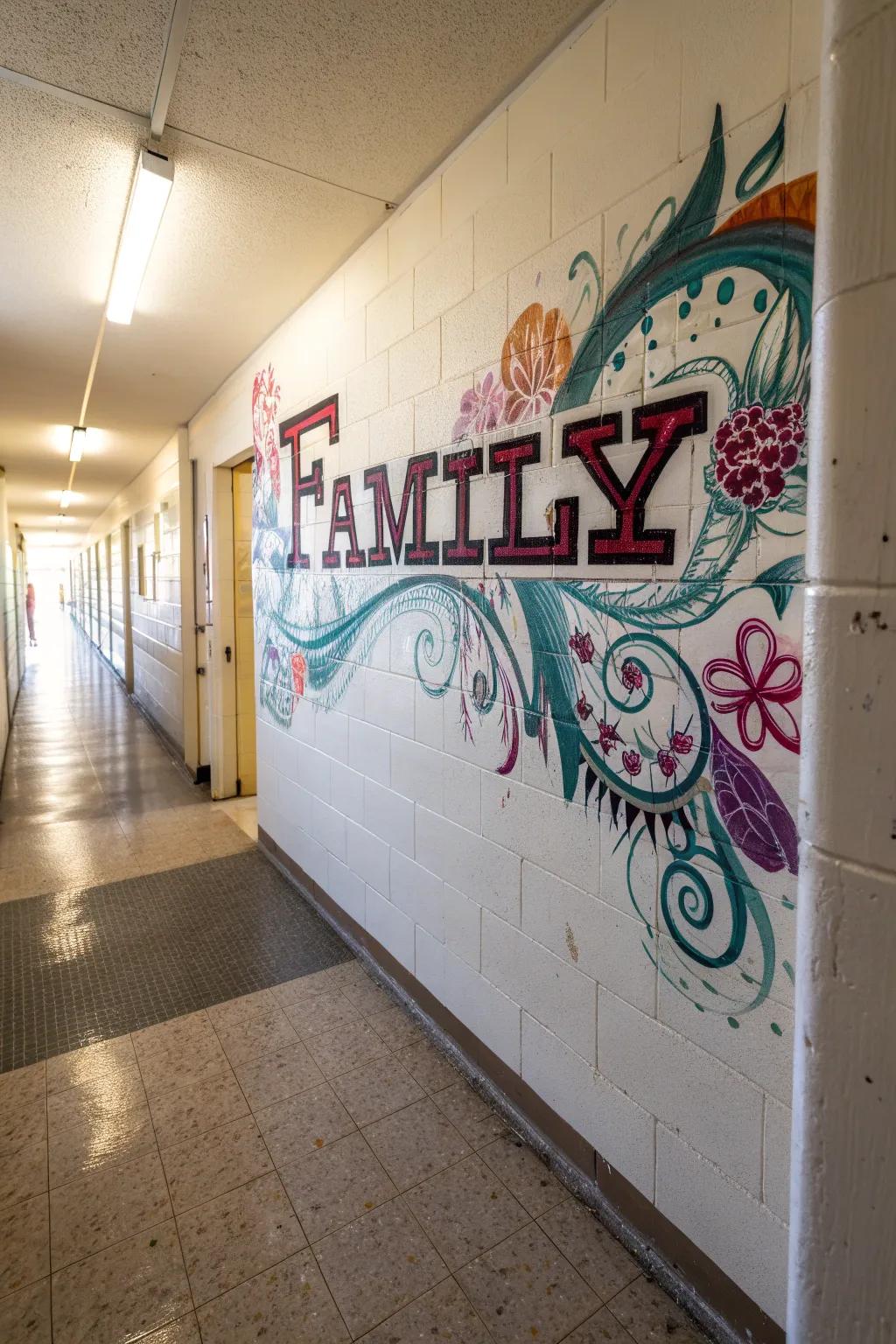 Personalized graffiti adding a personal touch to a hallway