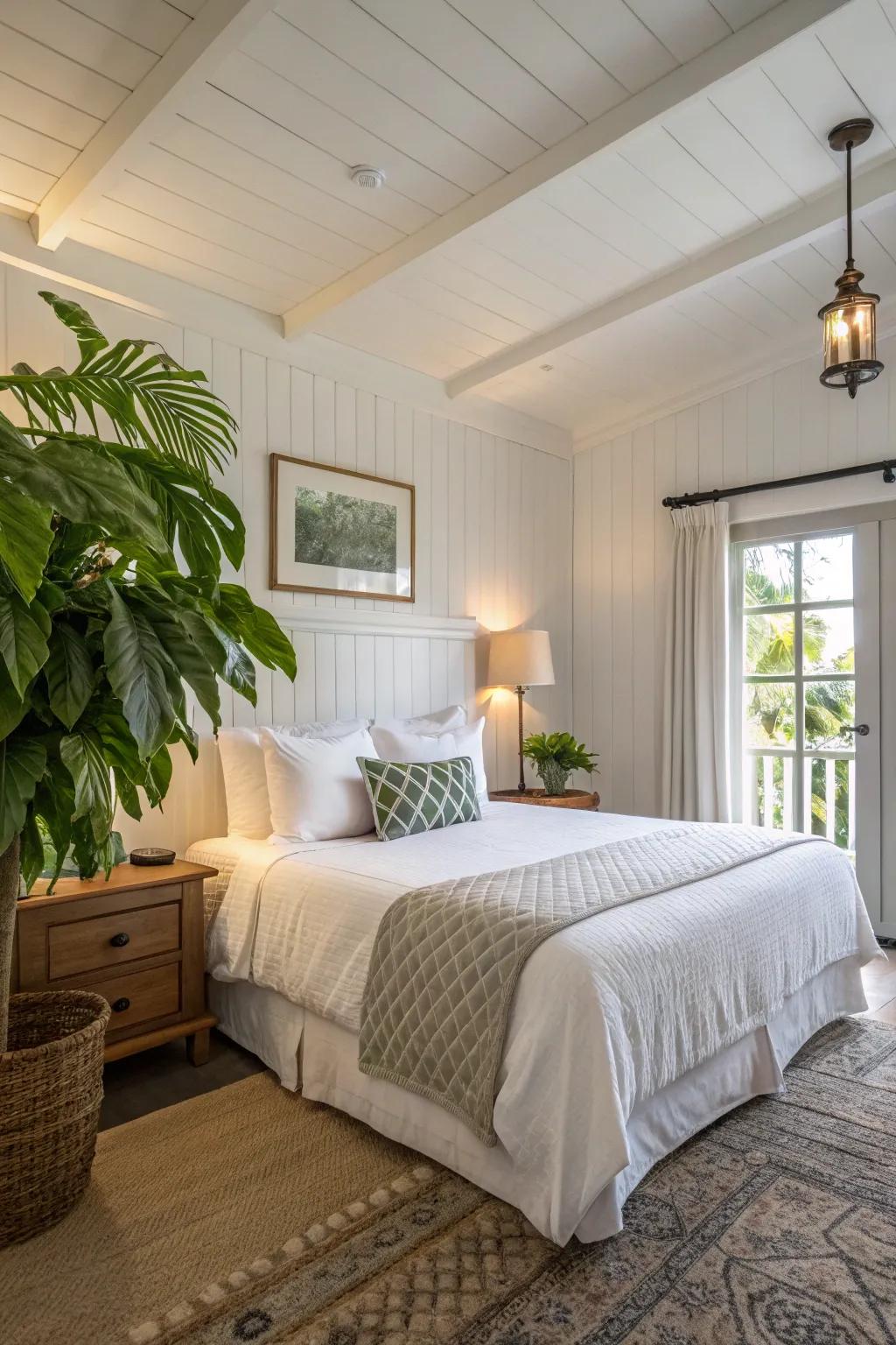 A classic guest room featuring snow white walls for a fresh, airy vibe.