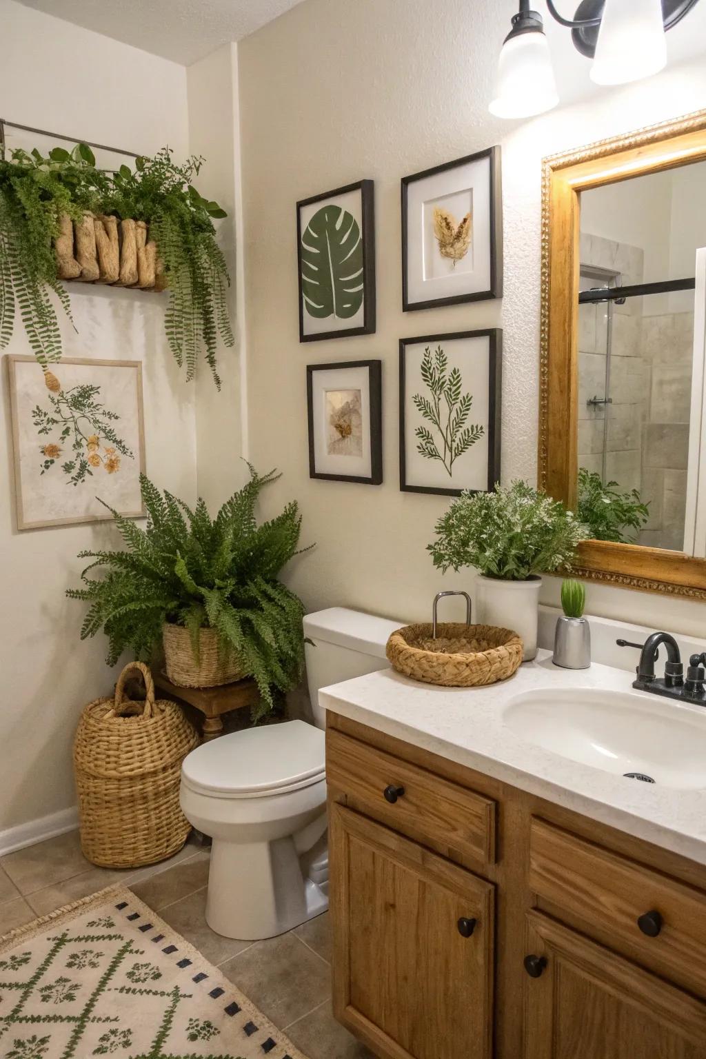 Ornamental details contribute personality and warmth to a hall bathroom.