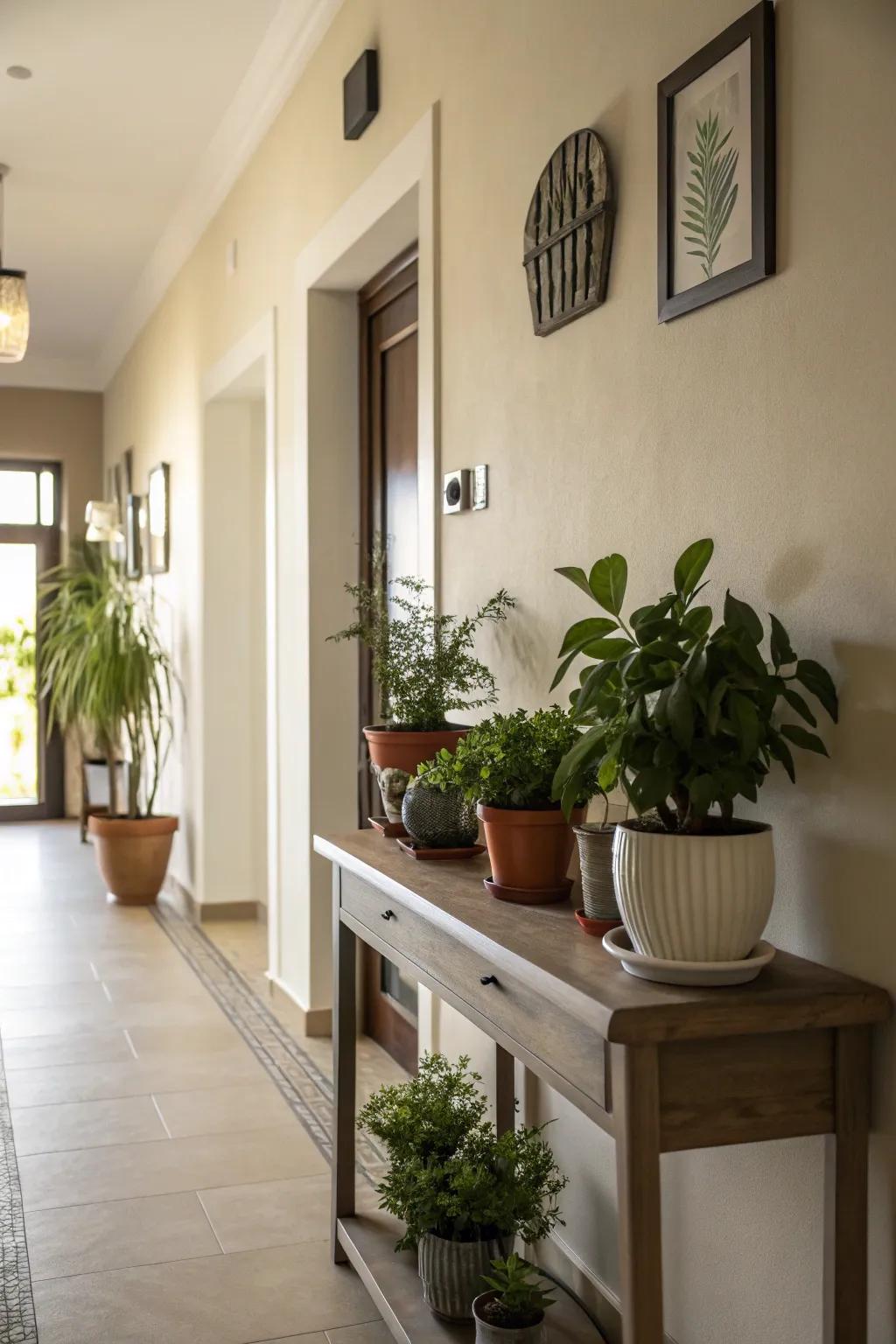 Plants add a fresh, natural element to your hallway.
