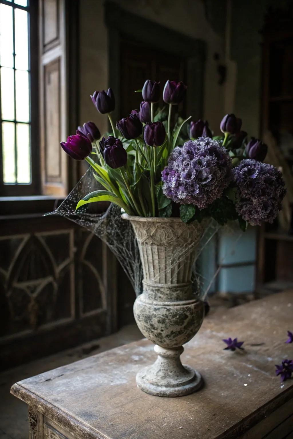 A phantom garden bouquet that whispers mystery into your Halloween styling.