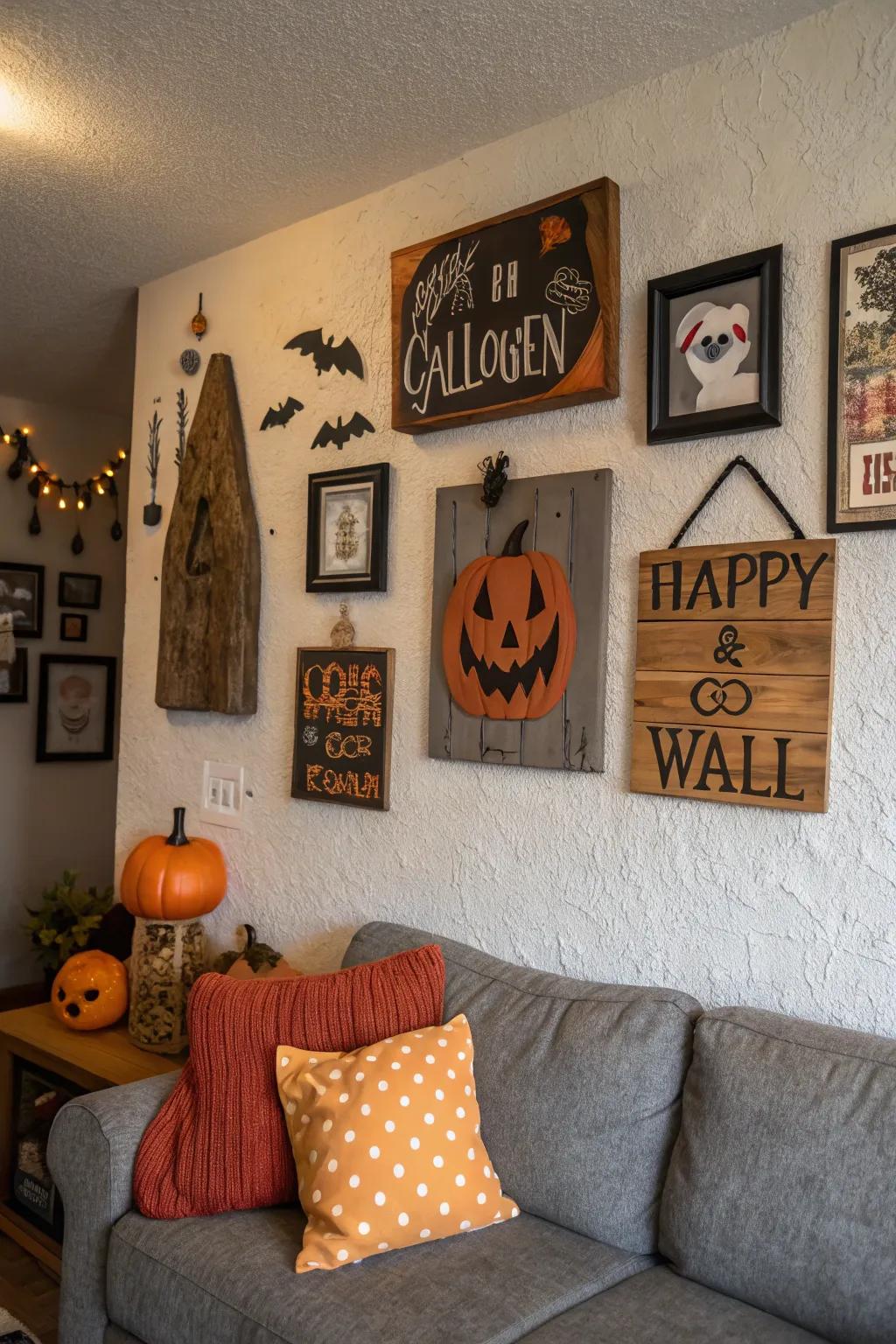 Wall art and placards finalize the Halloween metamorphosis.