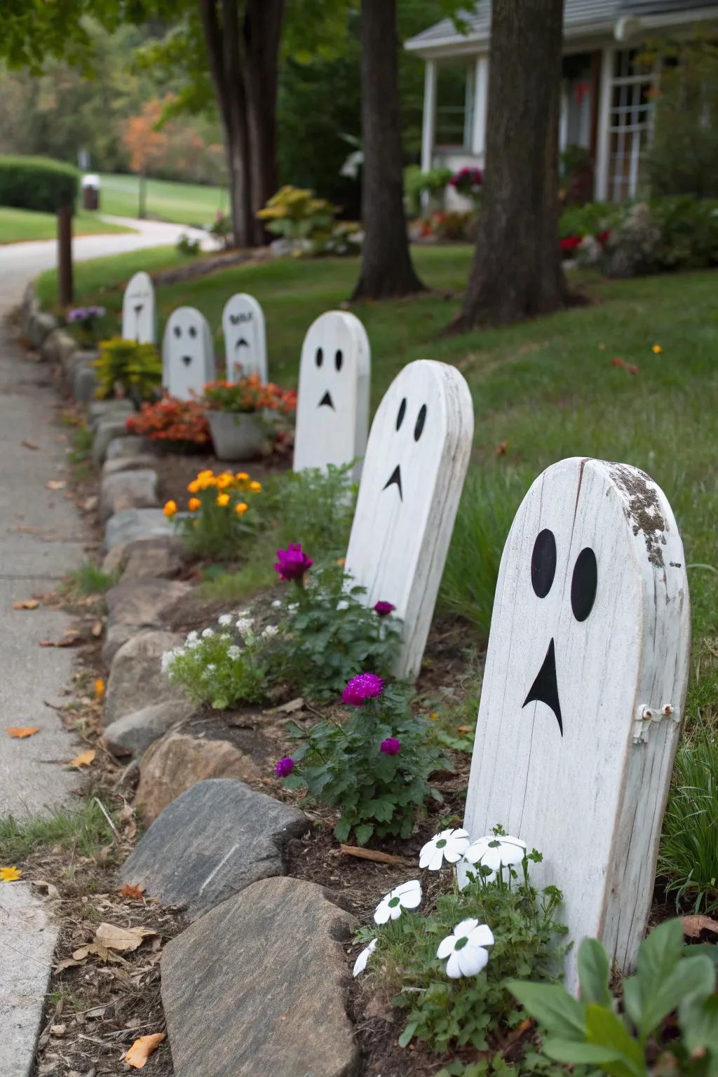 Adorable ghostly wooden blocks for Halloween fun.