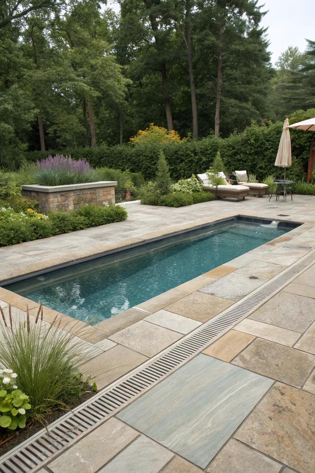 Genuine stone paving stones seamlessly integrating hidden drains.