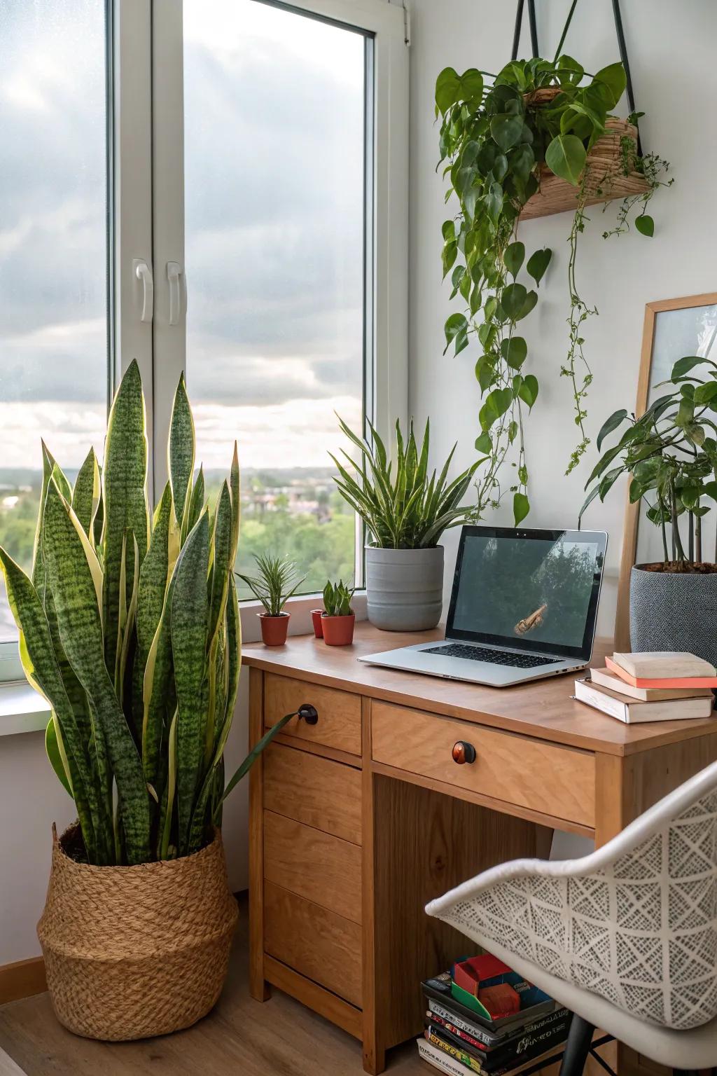 Plants purify the air and add a natural touch to your office.