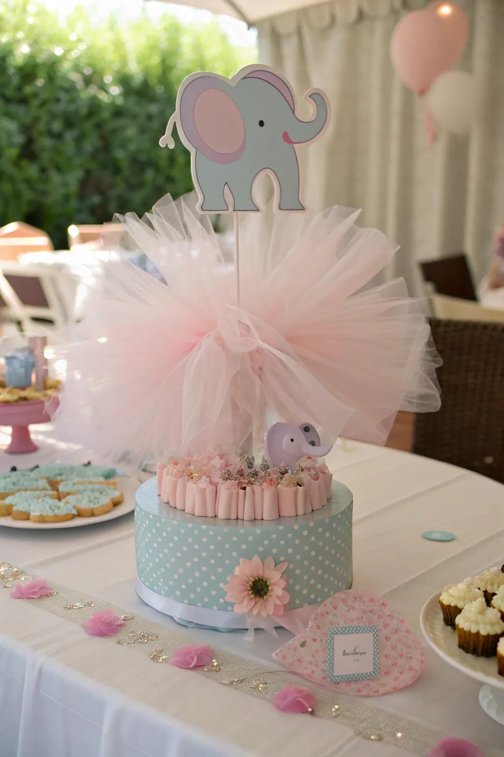 Elegant tulle and elephant showpiece.