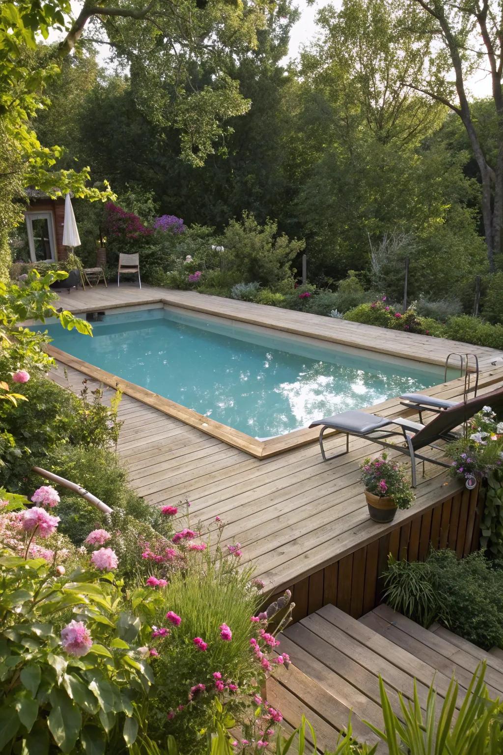 An elevated pool exquisitely integrated into the garden setting.