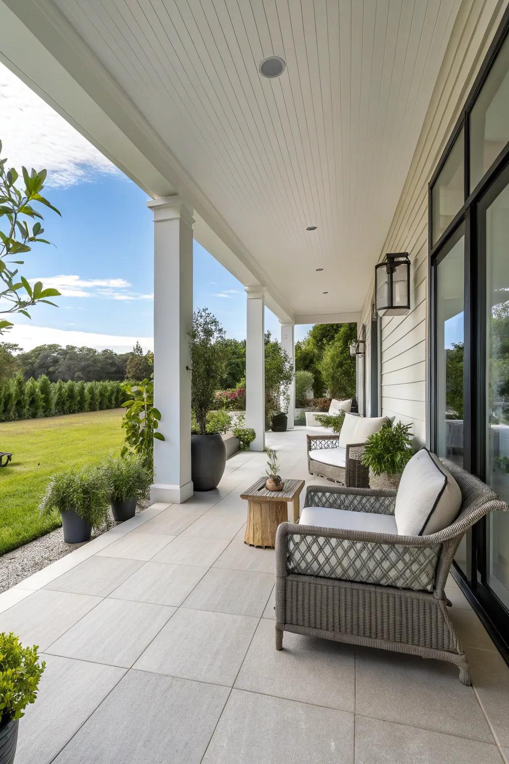 Understated elegance enhances this modern porch.