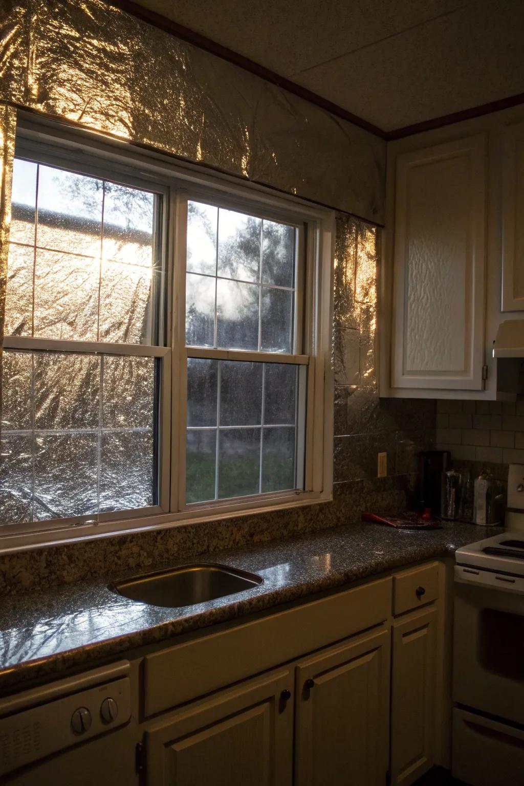 Kitchen foil is a straightforward yet effective way to block sunlight on a budget.