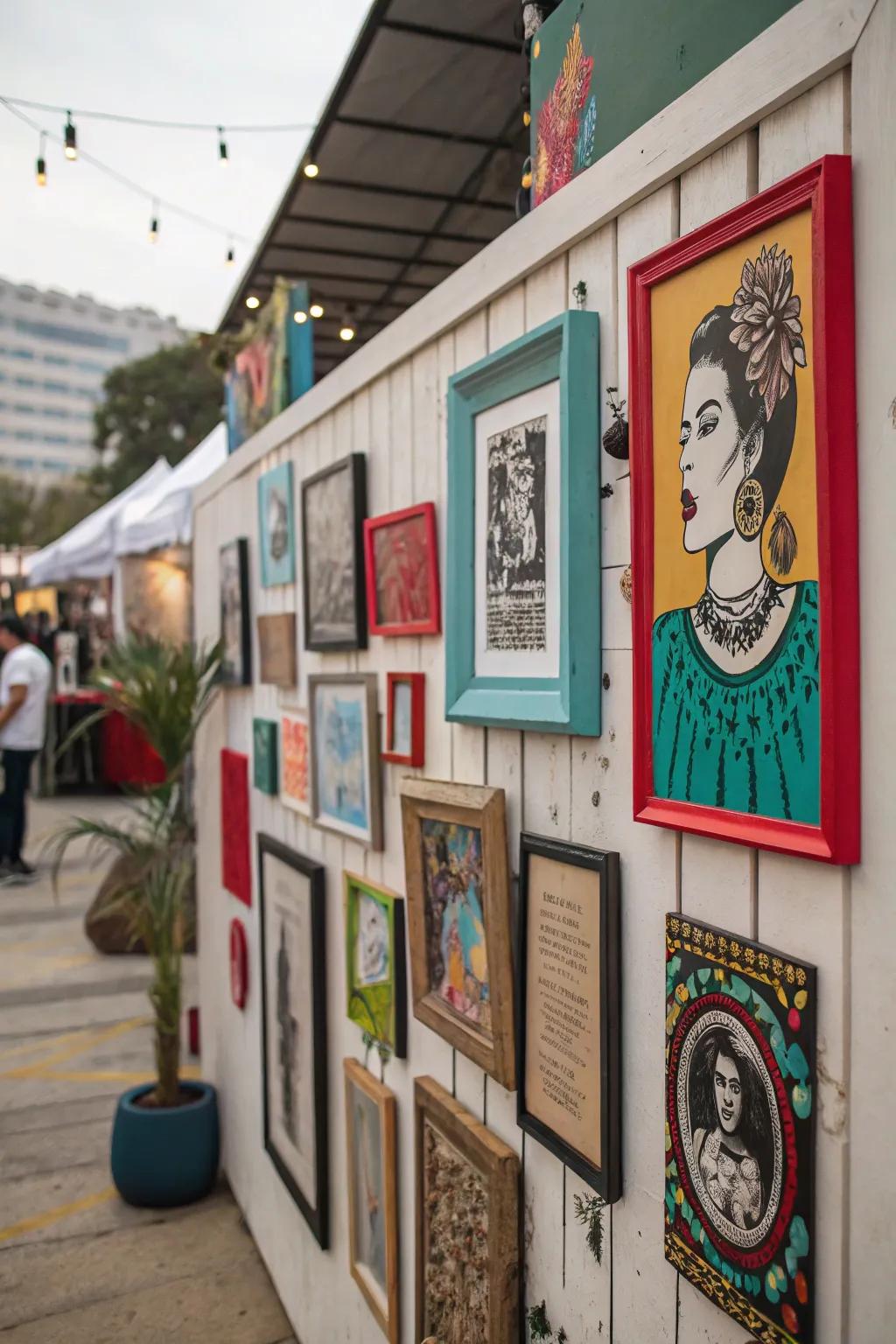 A unique wall design shows off different tastes and lots of creativity.