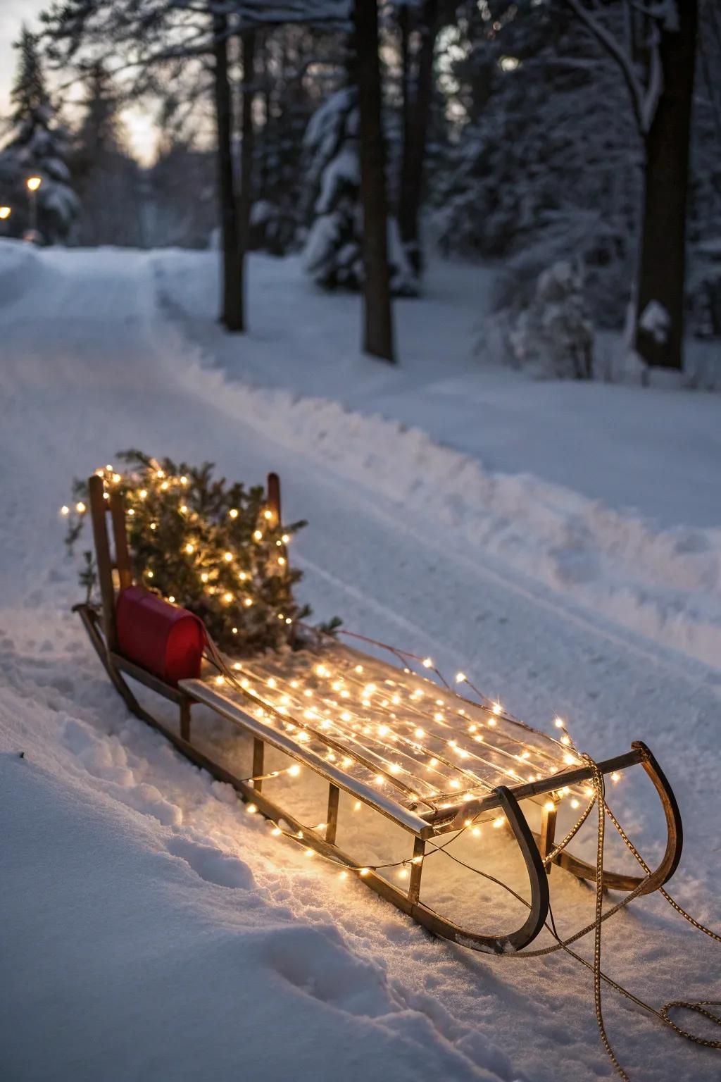 A sled aglow with radiant fairy lights