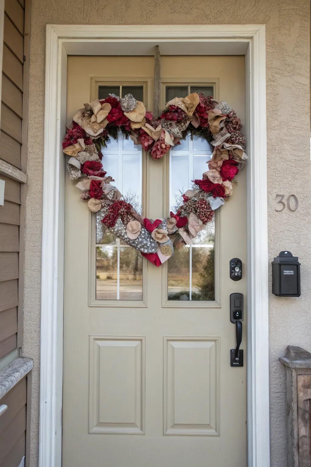 A welcoming heart-shaped wreath for Valentine's Day.