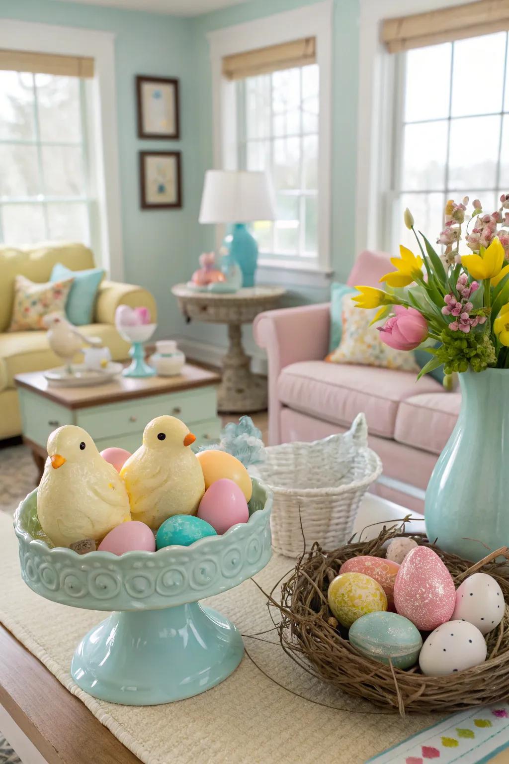 Seasonal accessories add a playful touch to the decor.