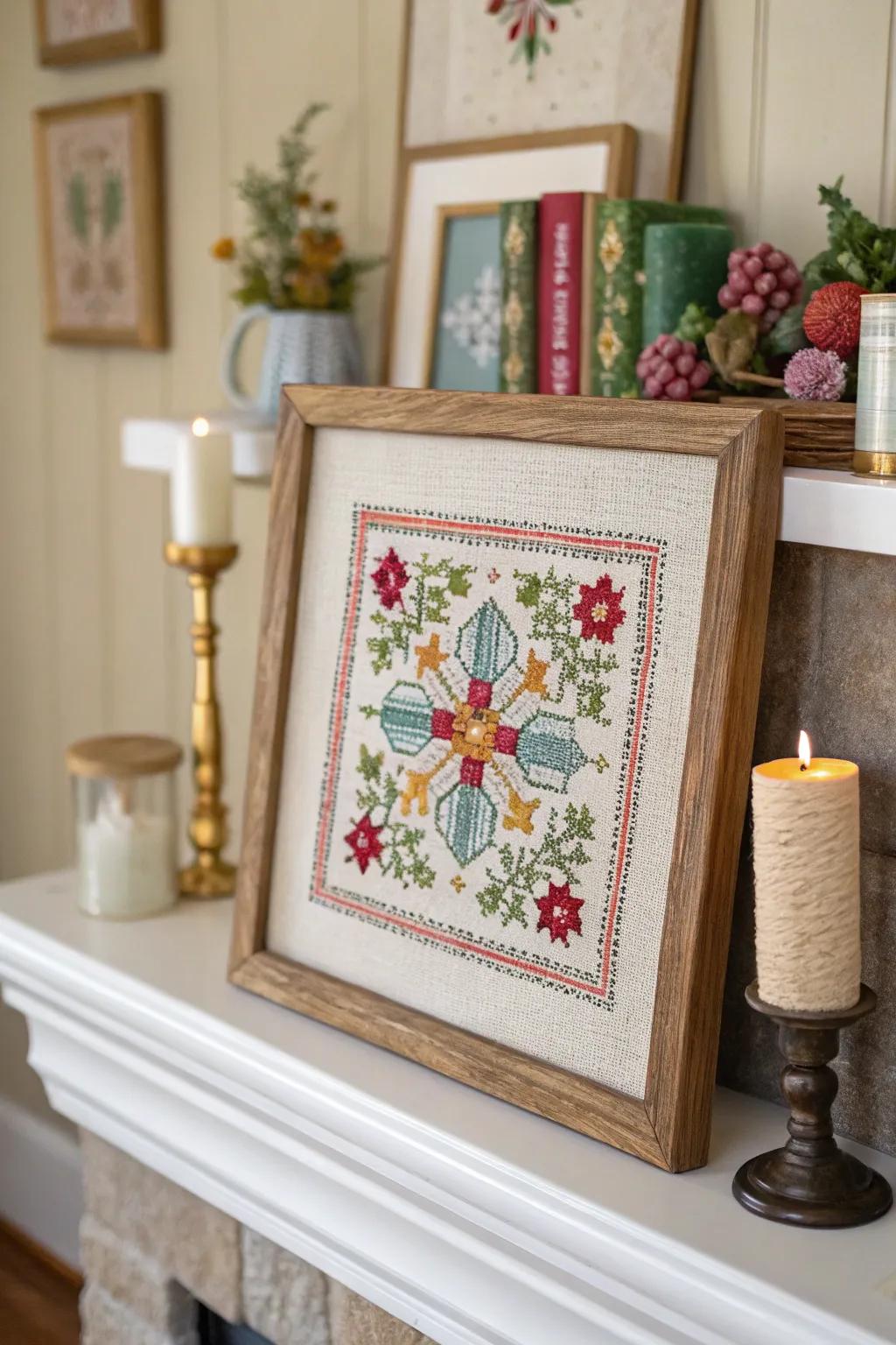 Cross-stitch on fabric boards adds texture to your décor.