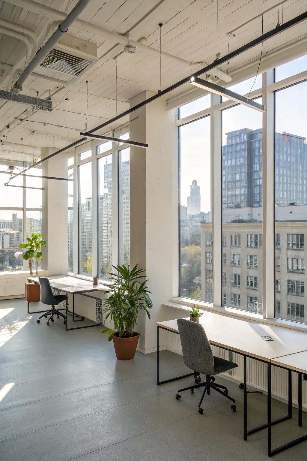 An open office design boosting efficiency and spaciousness.