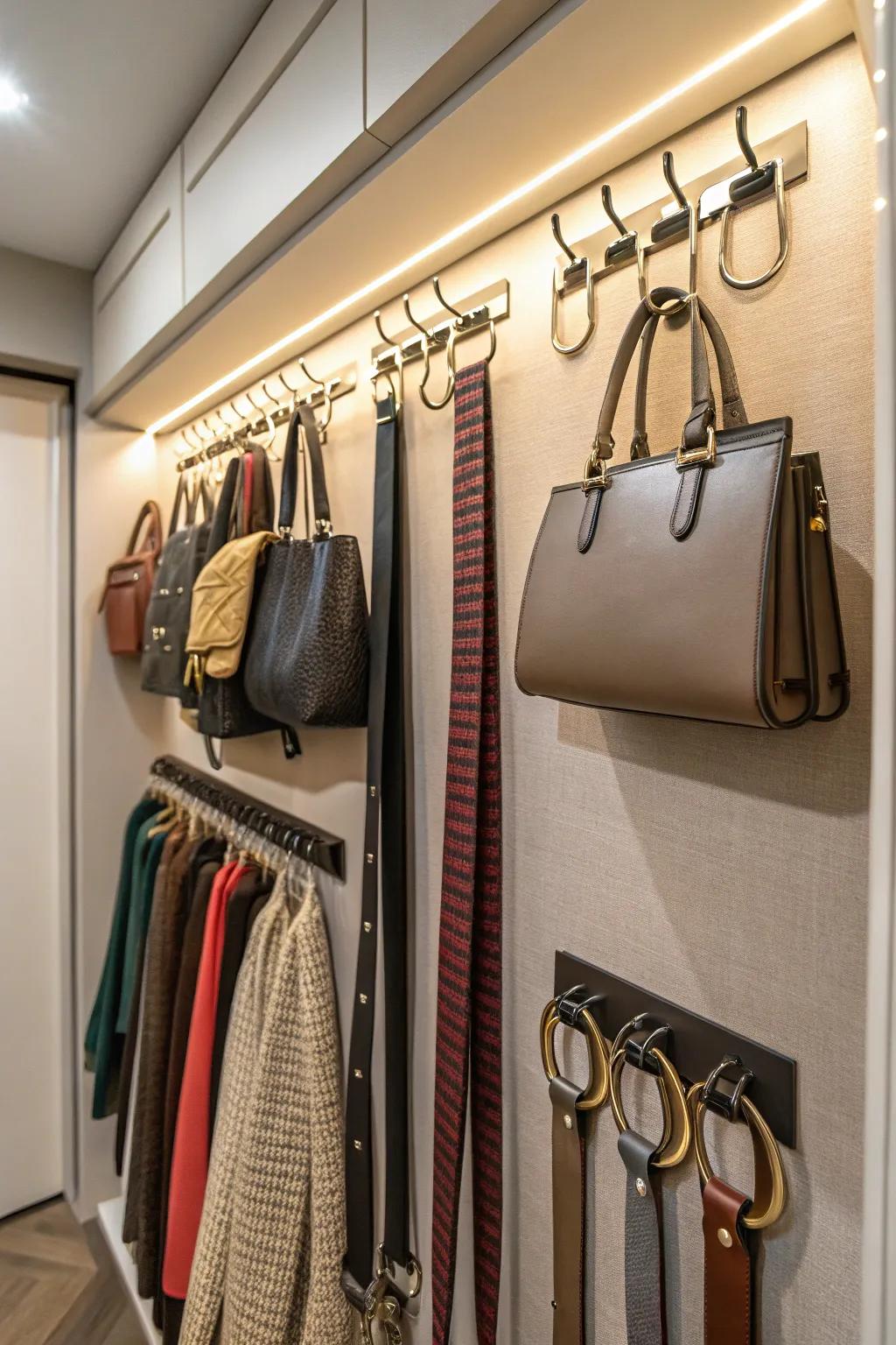 Use multi-functional hooks for more versatility in your closet.