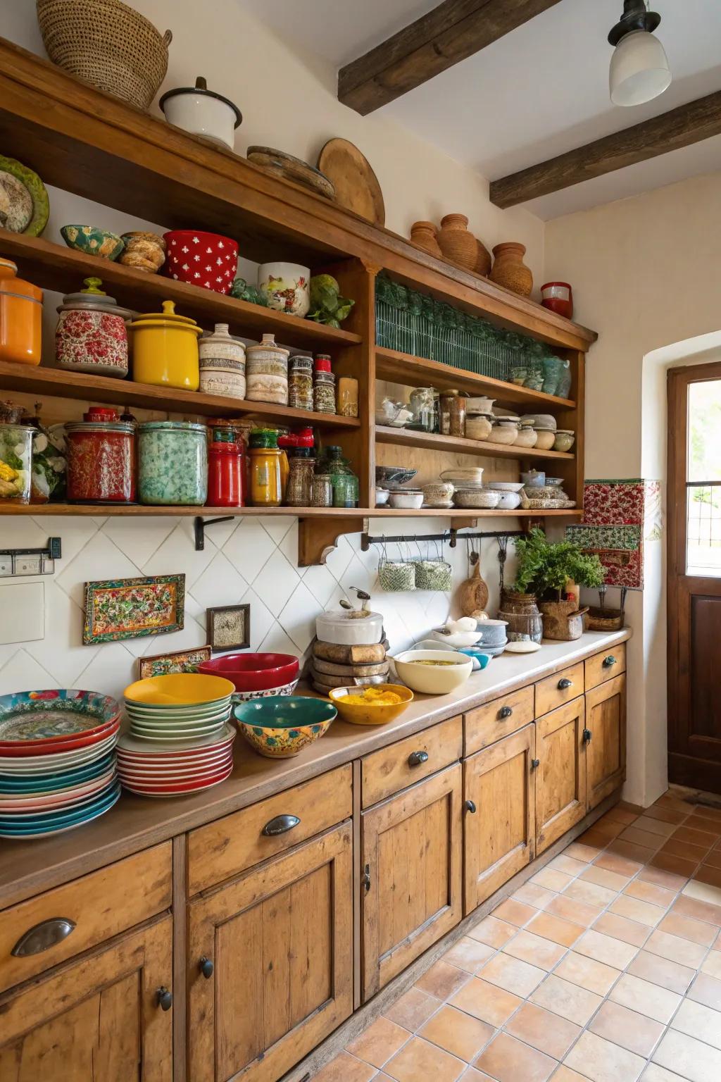 Exposed racking showcases ceramics and introduces a personal impression.