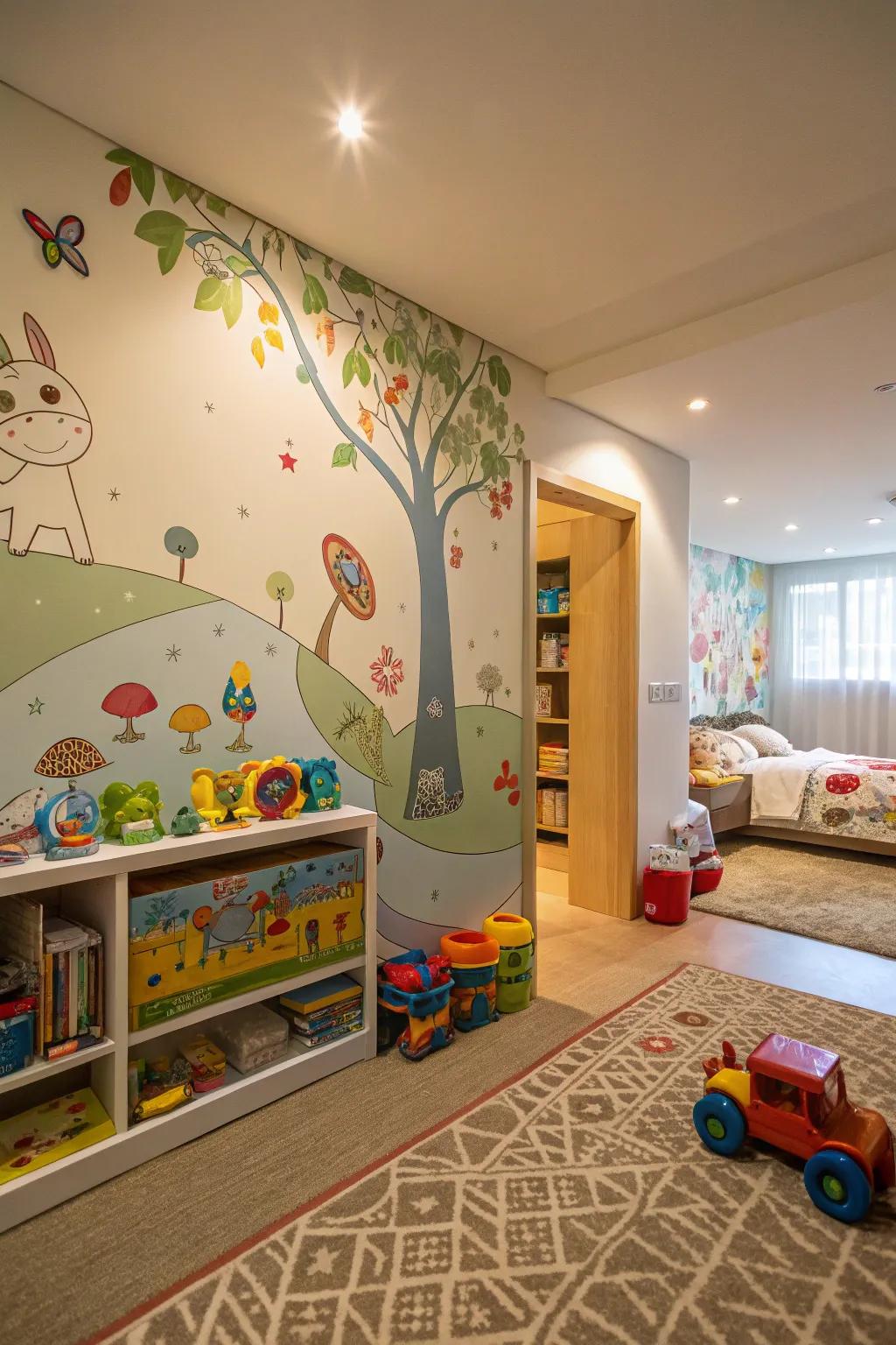 A creative painting adds a customized element to any kid's room.