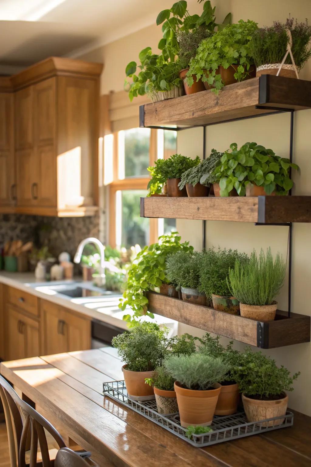Plants bring vitality and a refreshing atmosphere to your kitchen's interior.