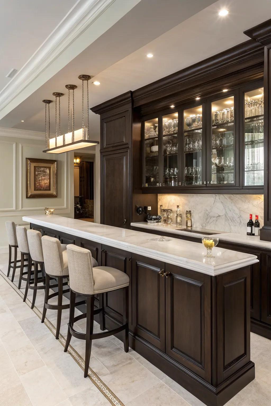 Deep tones add richness and sophistication to your kitchen bar.