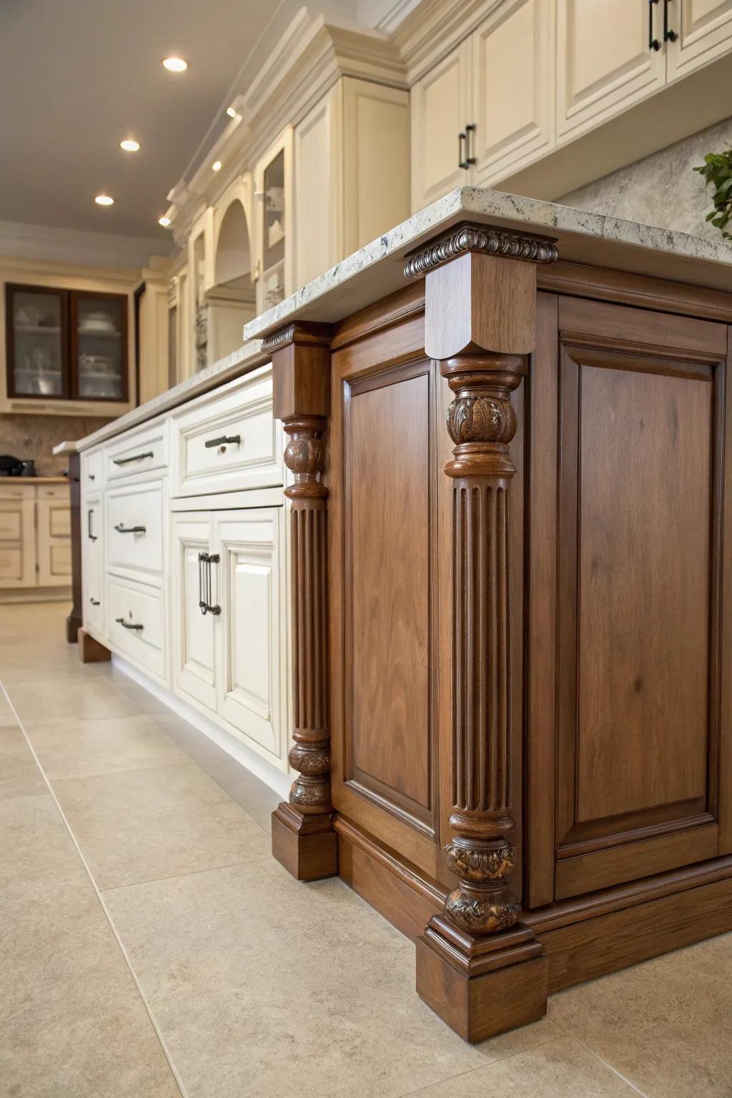 Pilaster uprights contribute structural beauty to cabinetry.