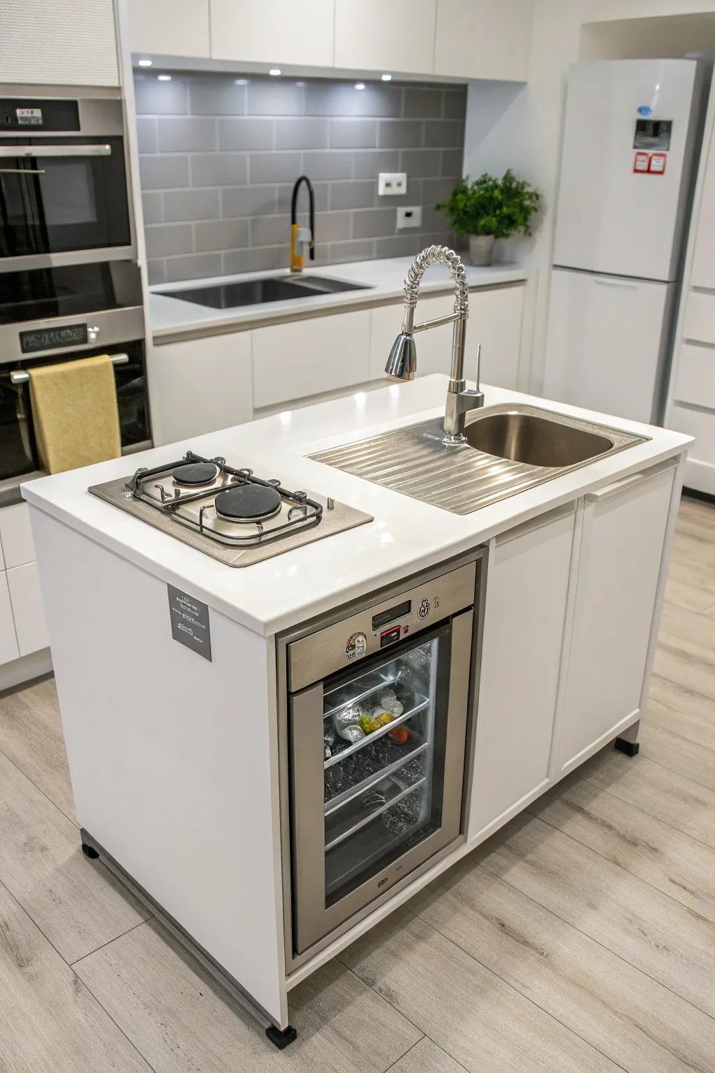 A smart, compact kitchen island, ideal for maximizing small spaces.