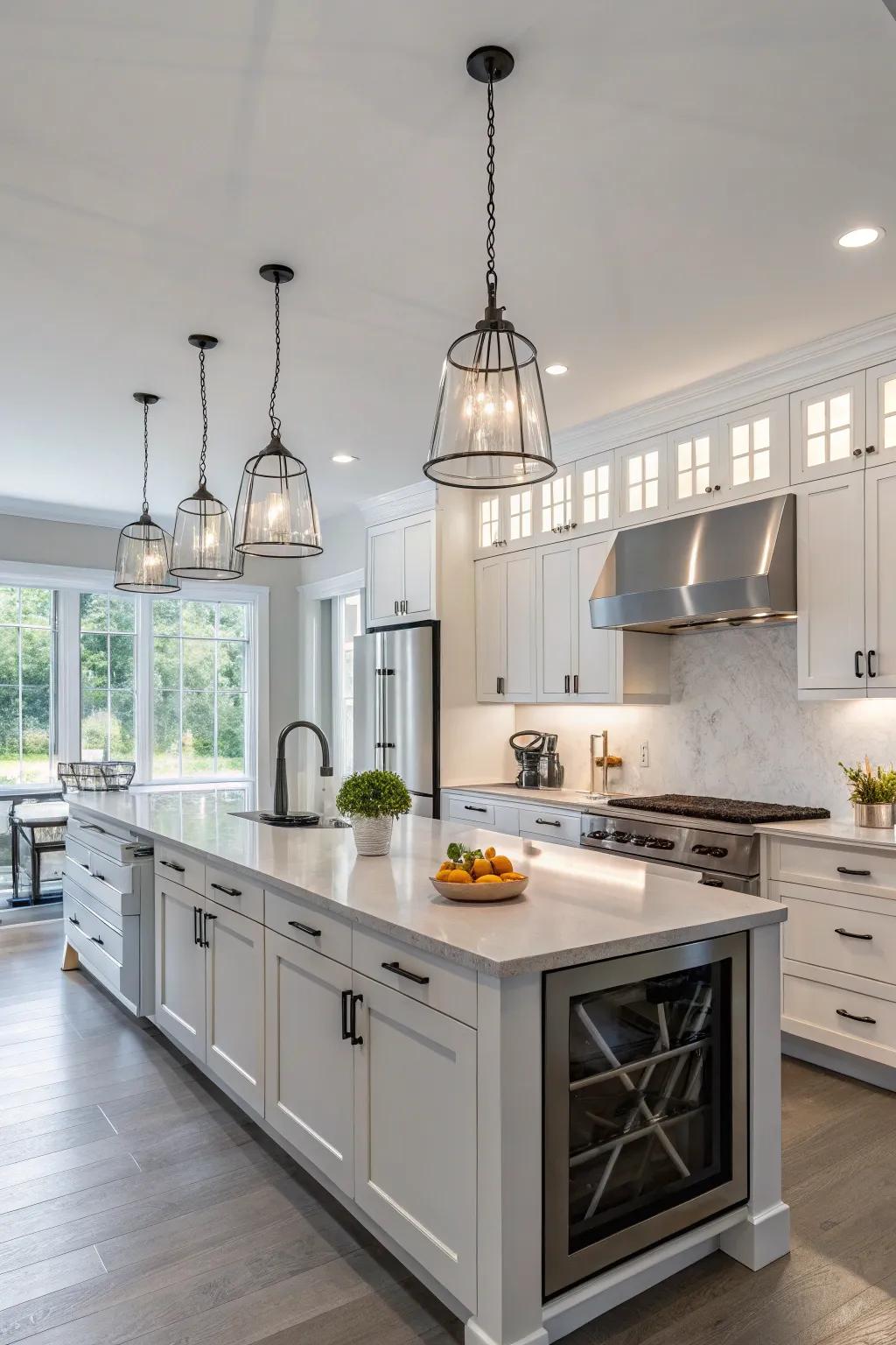 A kitchen showcases stylish and modern accents.