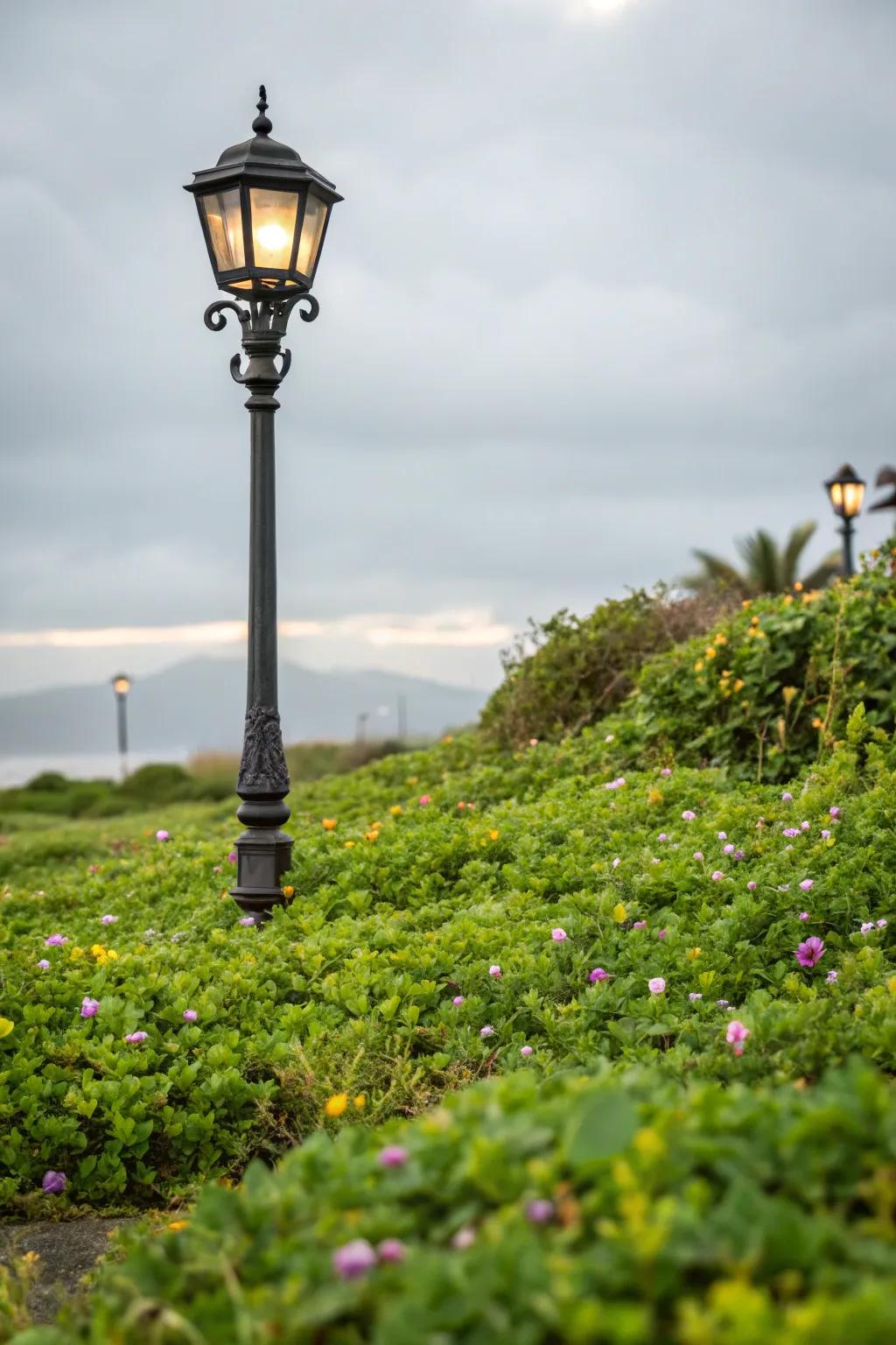 Ground covers enabling a smooth shift around a lamp post.