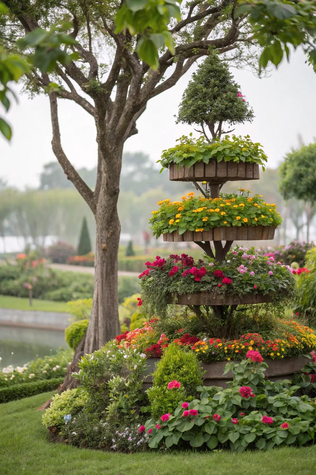 Trees gain a lush appearance and depth from tiered planting.