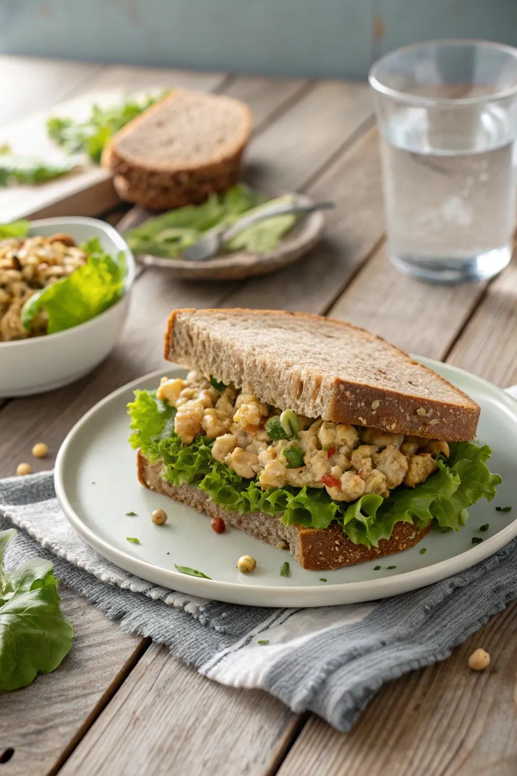 A refreshing chickpea salad sandwich, perfect for a quick bite.
