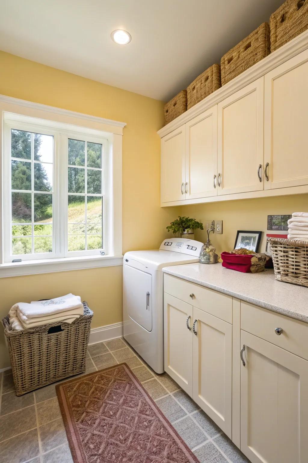Light yellow can brighten your laundry area and improve your mood.