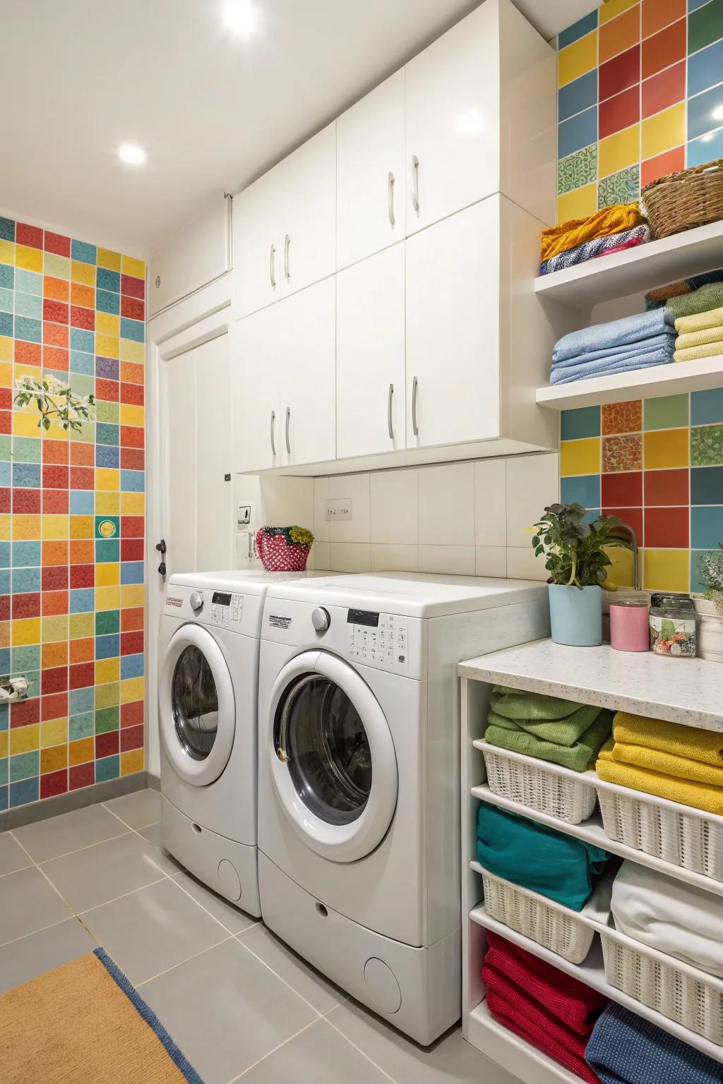 With a striking backsplash, add personality to your laundry room.
