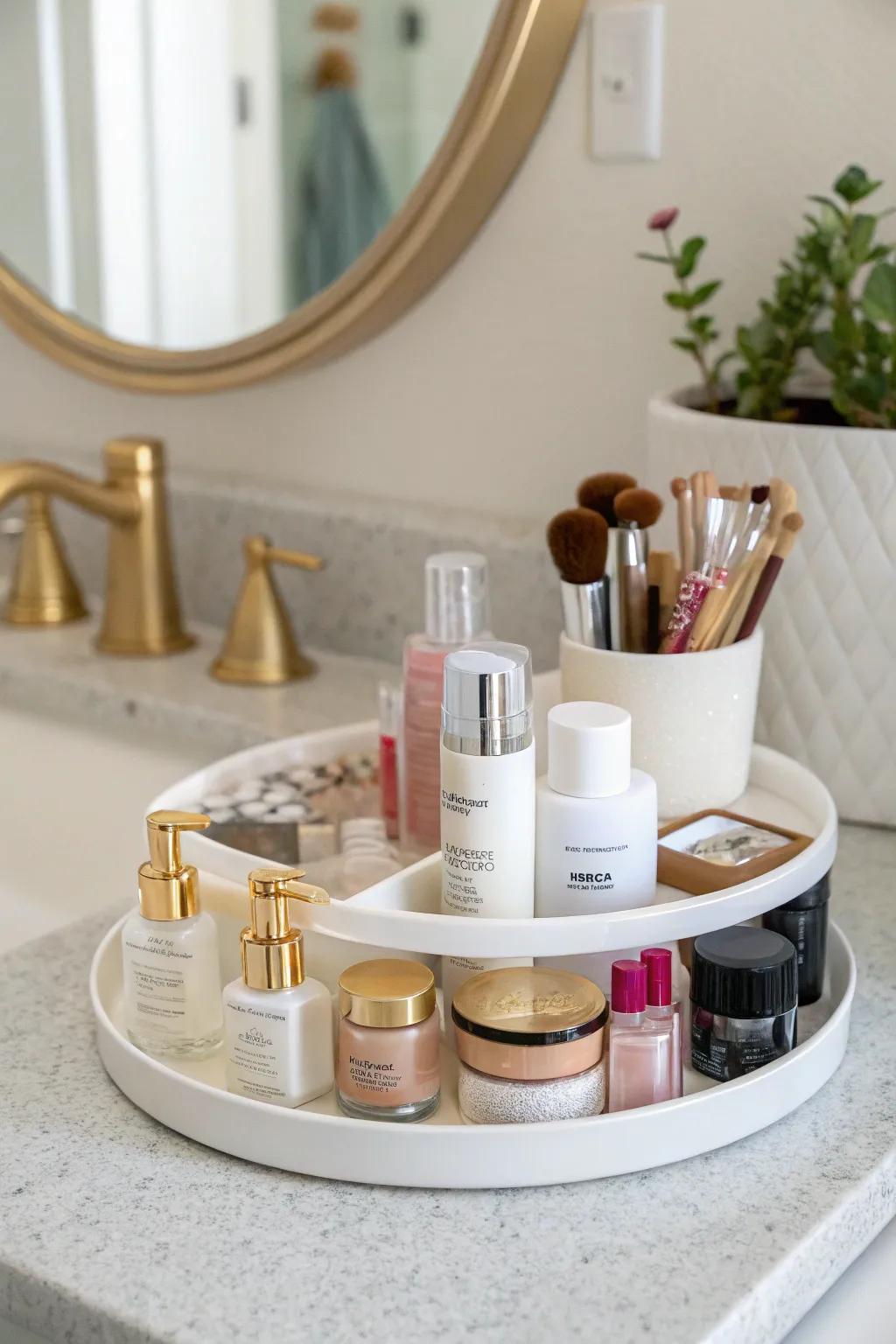Organize your bathroom essentials with a stylish Lazy Susan.