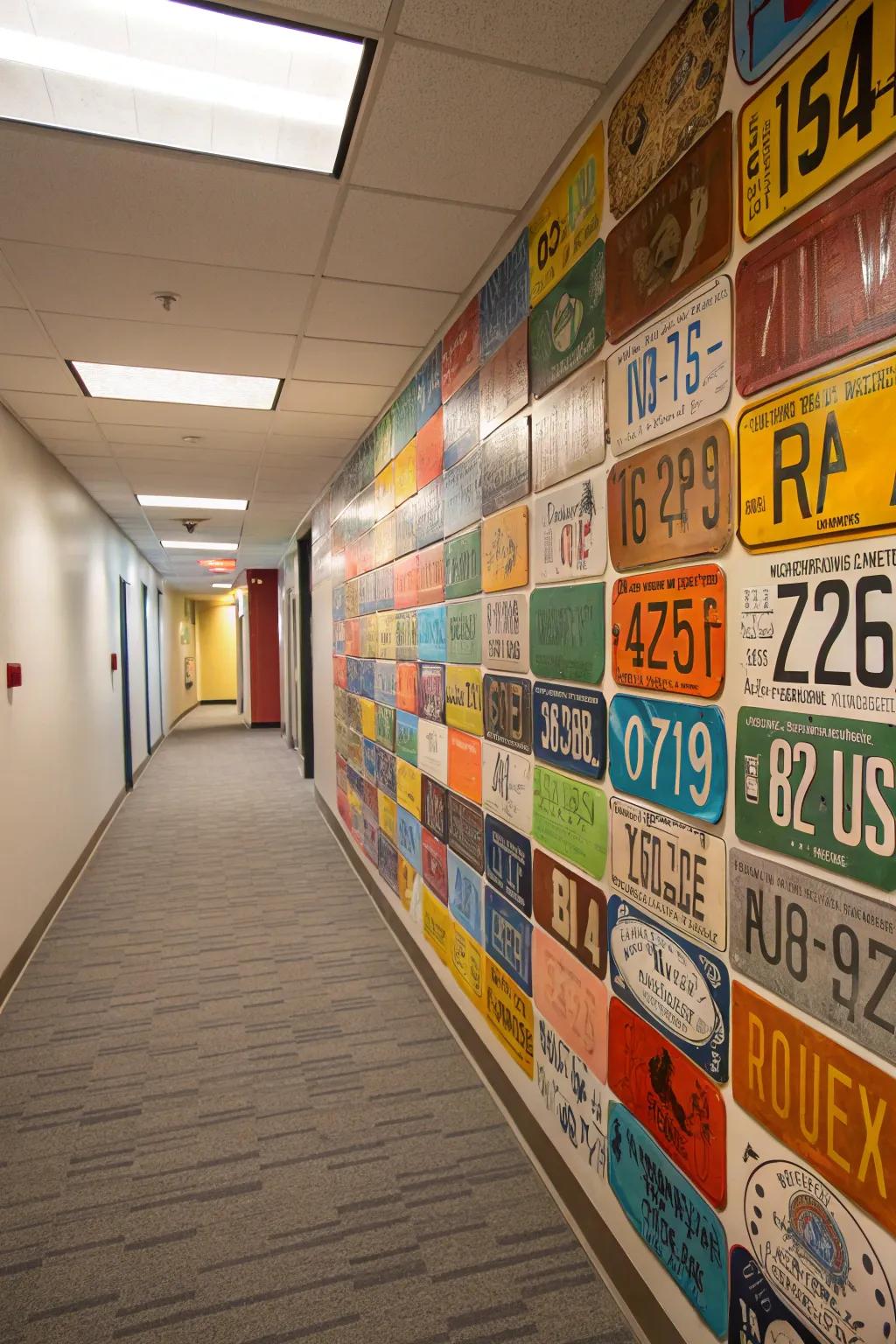 An eclectic array of license plates breathes vitality into any wall.