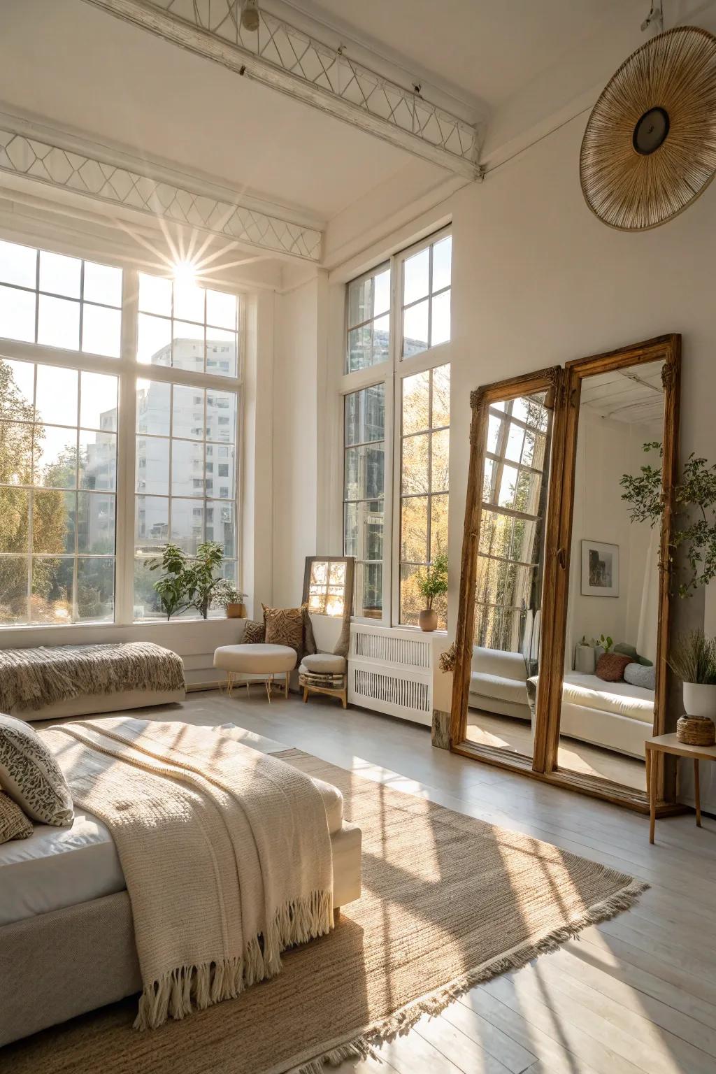 Sunlight brightens the room, making it feel open and airy.