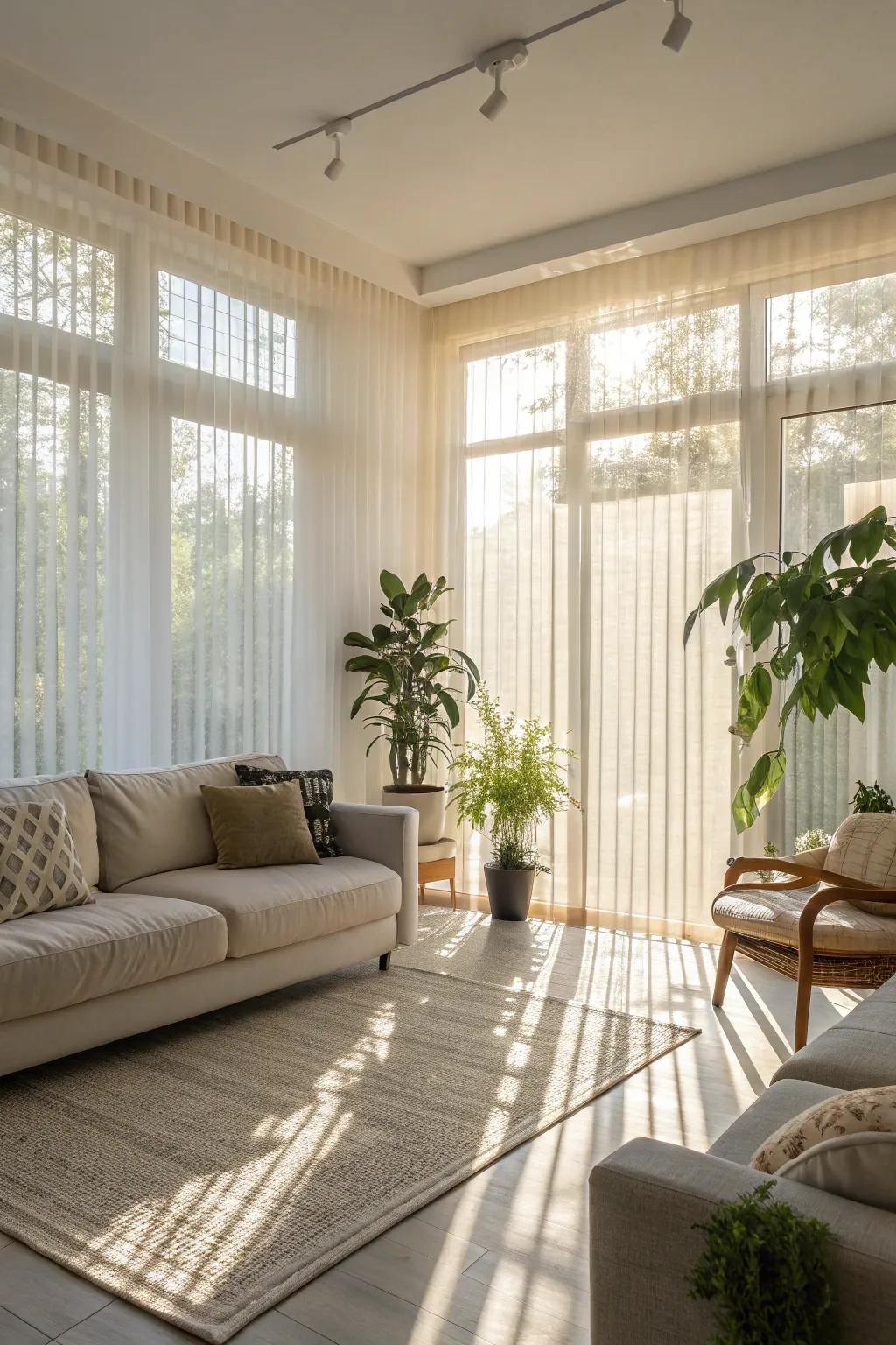 Sheer shades provide a bright and airy ambiance.