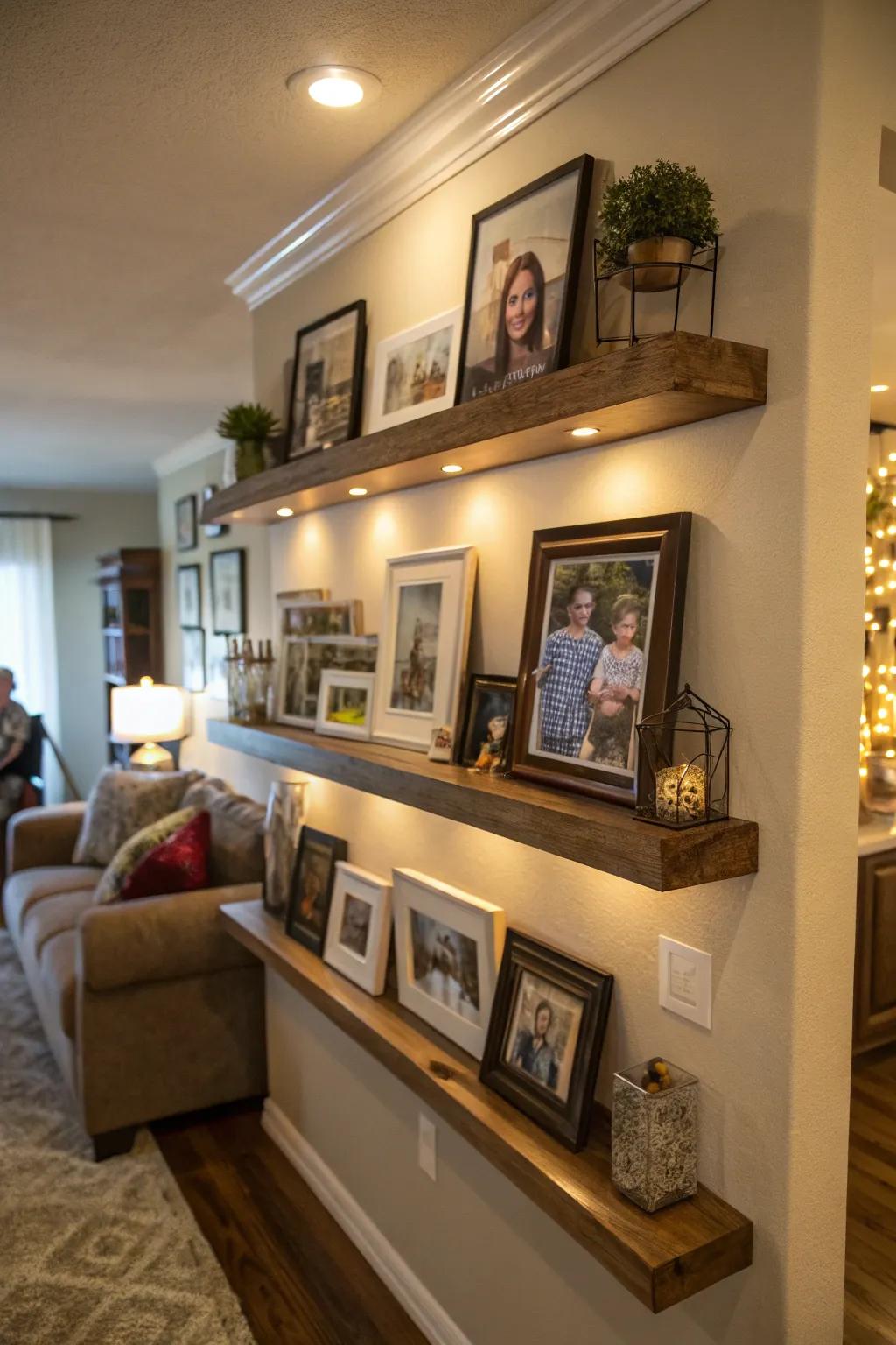 Add a personal touch with family photos on your shelves.