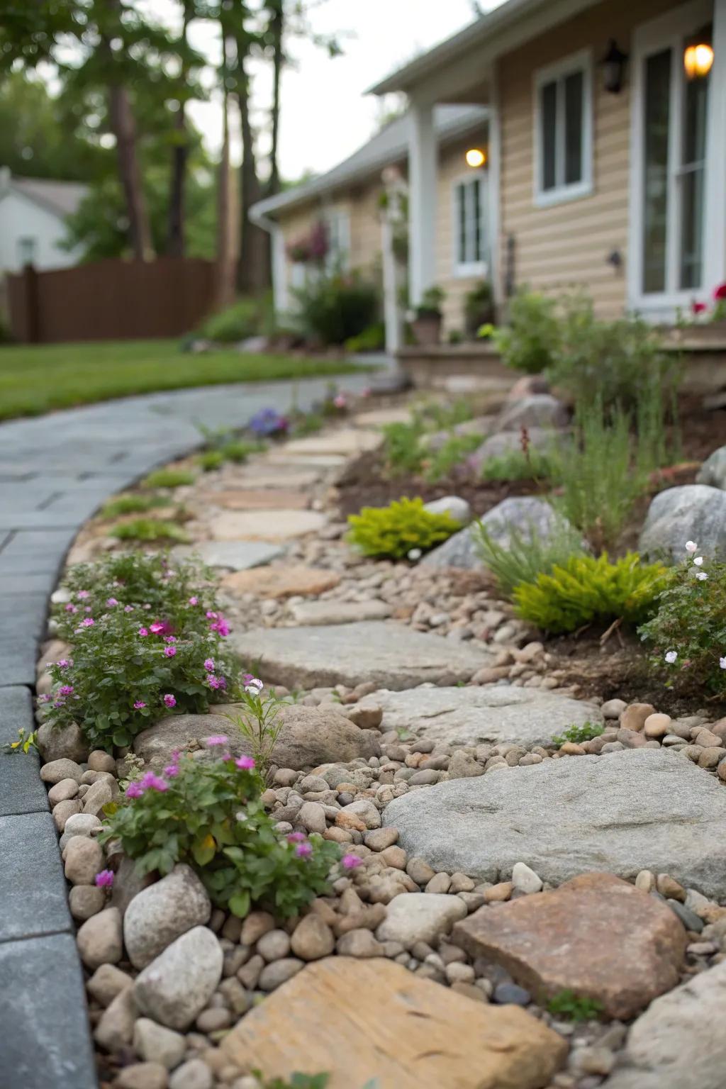 A charming stone walkway imbuing framework and navigation.