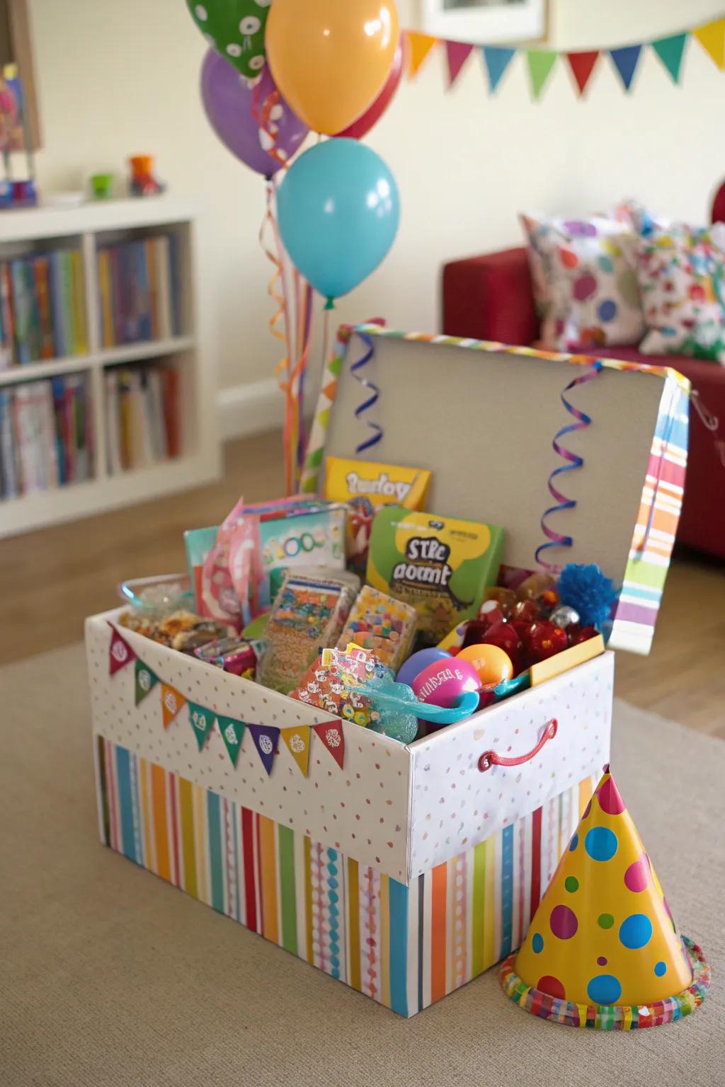 An inviting lucky dip box brimming with fun surprises for party attendees.