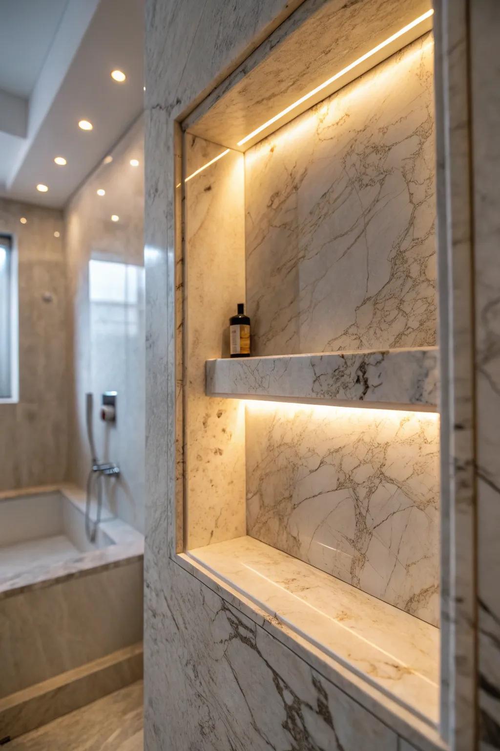 Diode lighting transforms a stone recess into a graceful highlight.