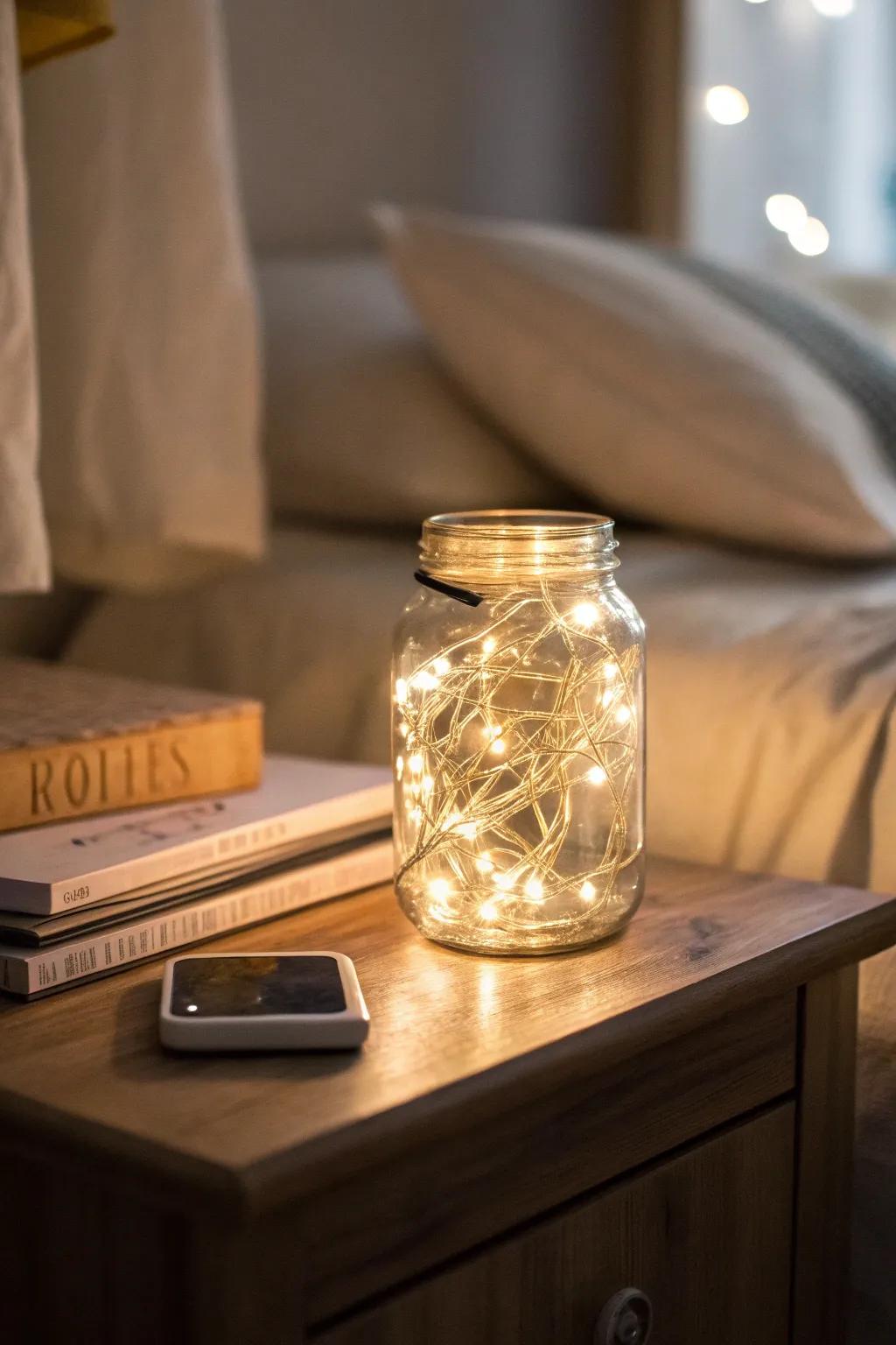 Bewitching auroral manifestation emanating from glass container pixie illuminations.
