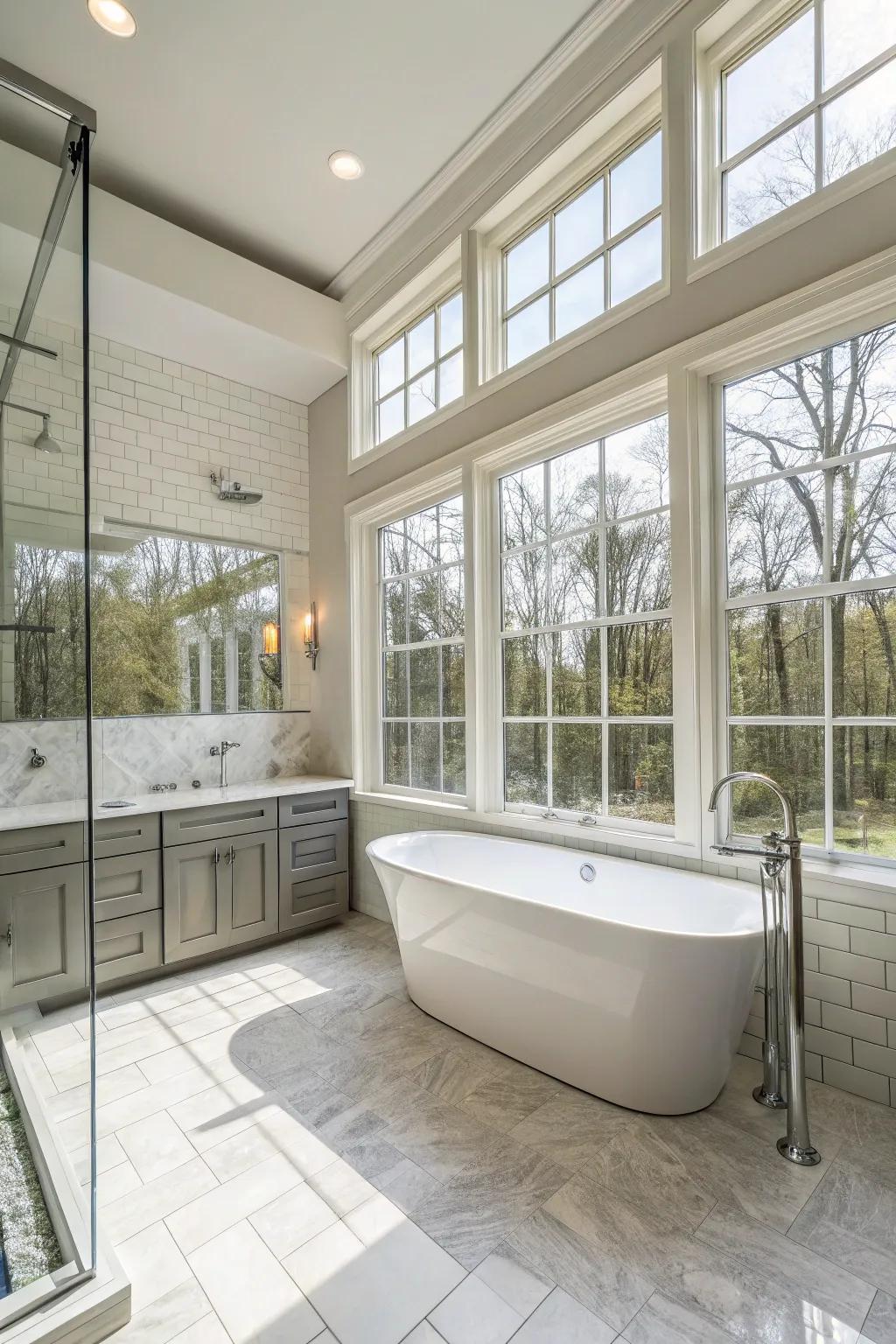 Daylight floods this primary bathing chamber, fashioning an illuminated, welcoming location.